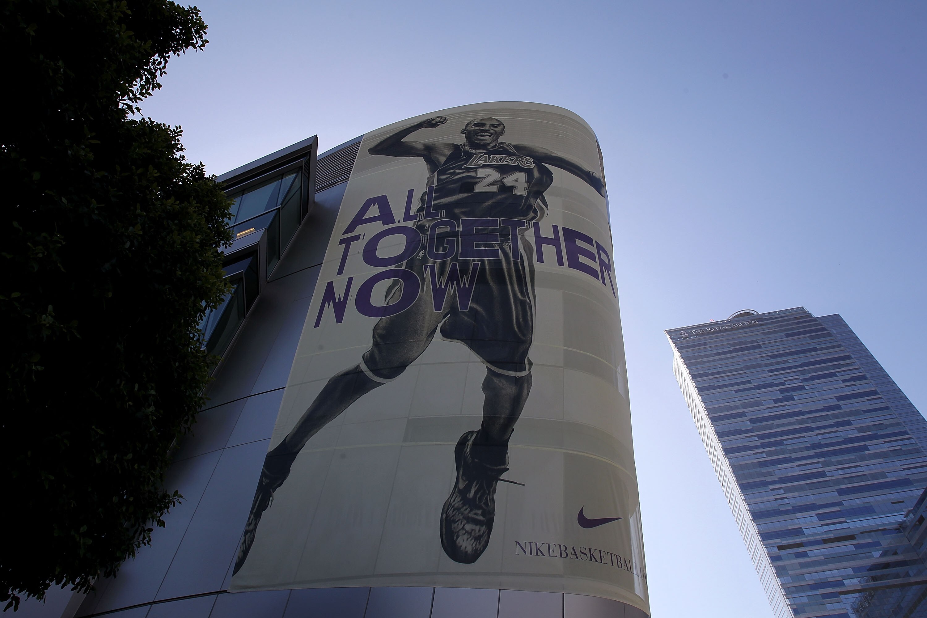 LOS ANGELES, CA - JUNE 15:  A poster of Kobe Bryant #24 of the Los Angeles Lakers hangs outside of the Staple Center before Game Six of the 2010 NBA Finals between the Boston Celtics and the Los Angeles Lakers on June 15, 2010 in Los Angeles, California.