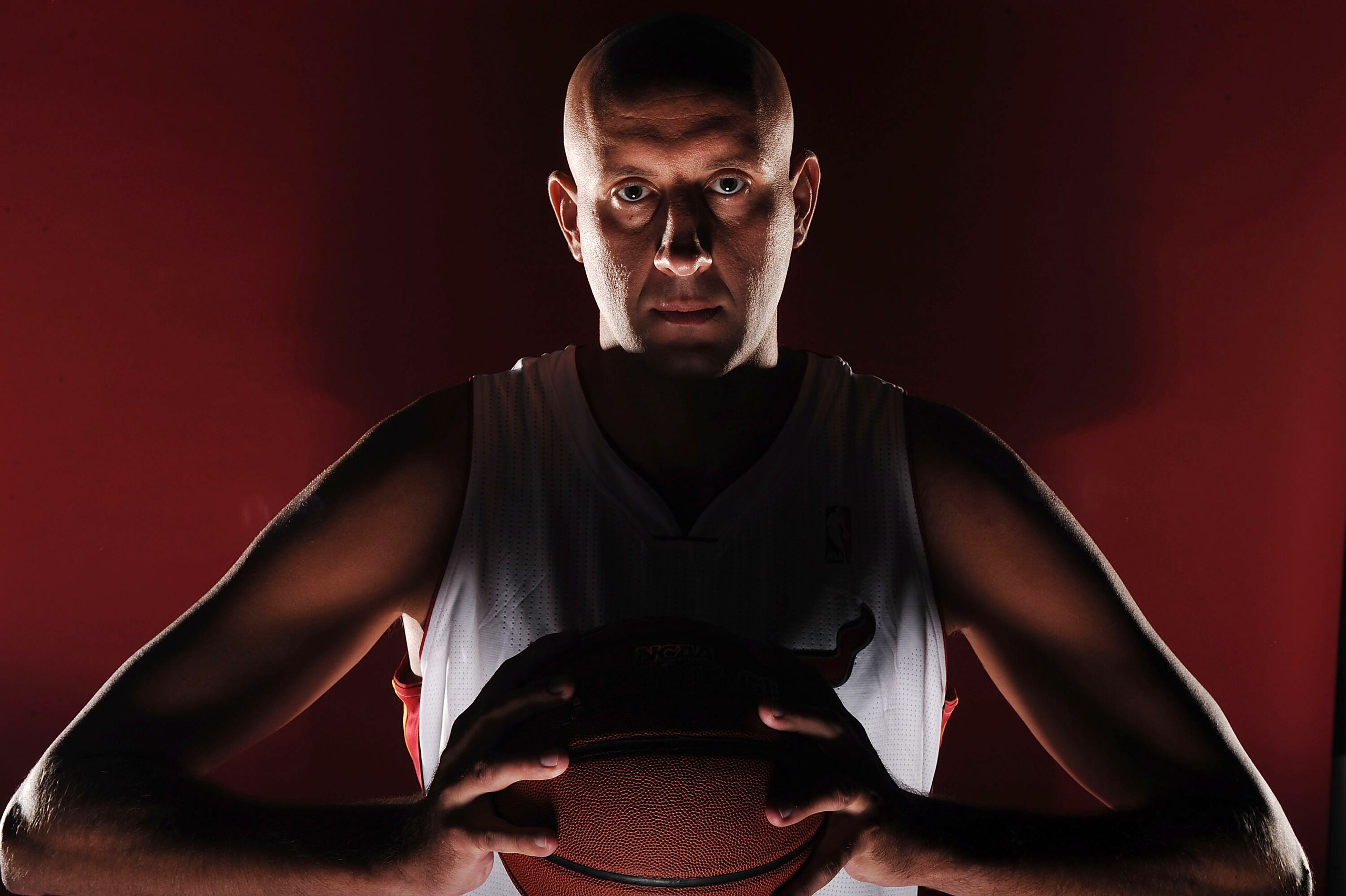 MIAMI - SEPTEMBER 27:  Center Zydrunas Ilgauskas #11 of the Miami Heat pose for photos during media day at the Bank United Center on September 27, 2010 in Miami, Florida. NOTE TO USER: User expressly acknowledges and agrees that, by downloading and/or usi