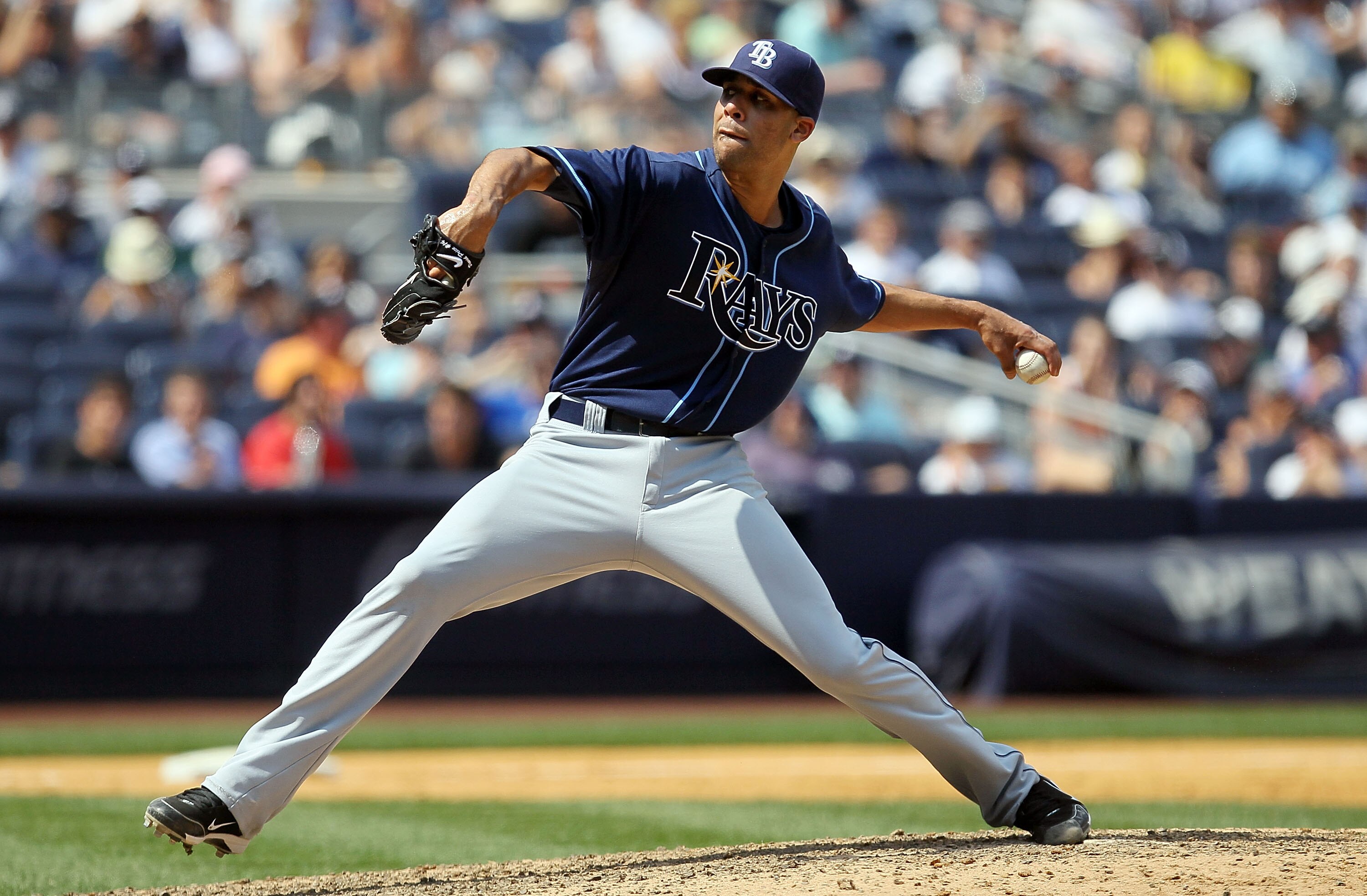 NEW YORK - JULY 18:  David Price #14 of the Tampa Bay Rays delivers a pitch against the New York Yankees on July 18, 2010 at Yankee Stadium in the Bronx borough of New York City.  (Photo by Jim McIsaac/Getty Images)