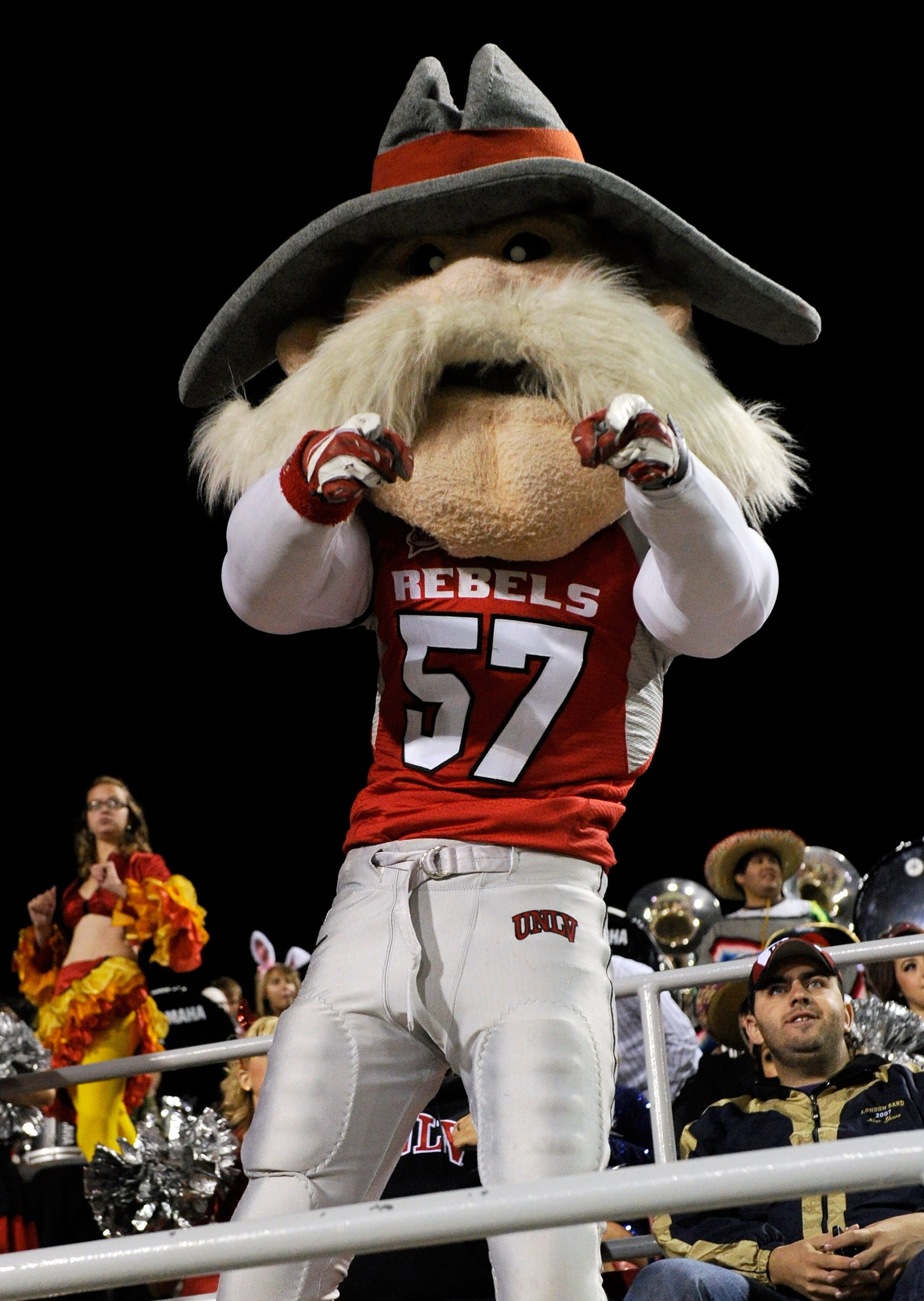 LAS VEGAS - OCTOBER 30:  UNLV Rebels mascot 'Hey Reb' dances in the stands during the team's 48-6 loss to the Texas Christian University Horned Frogs at Sam Boyd Stadium October 30, 2010 in Las Vegas, Nevada.  (Photo by Ethan Miller/Getty Images)
