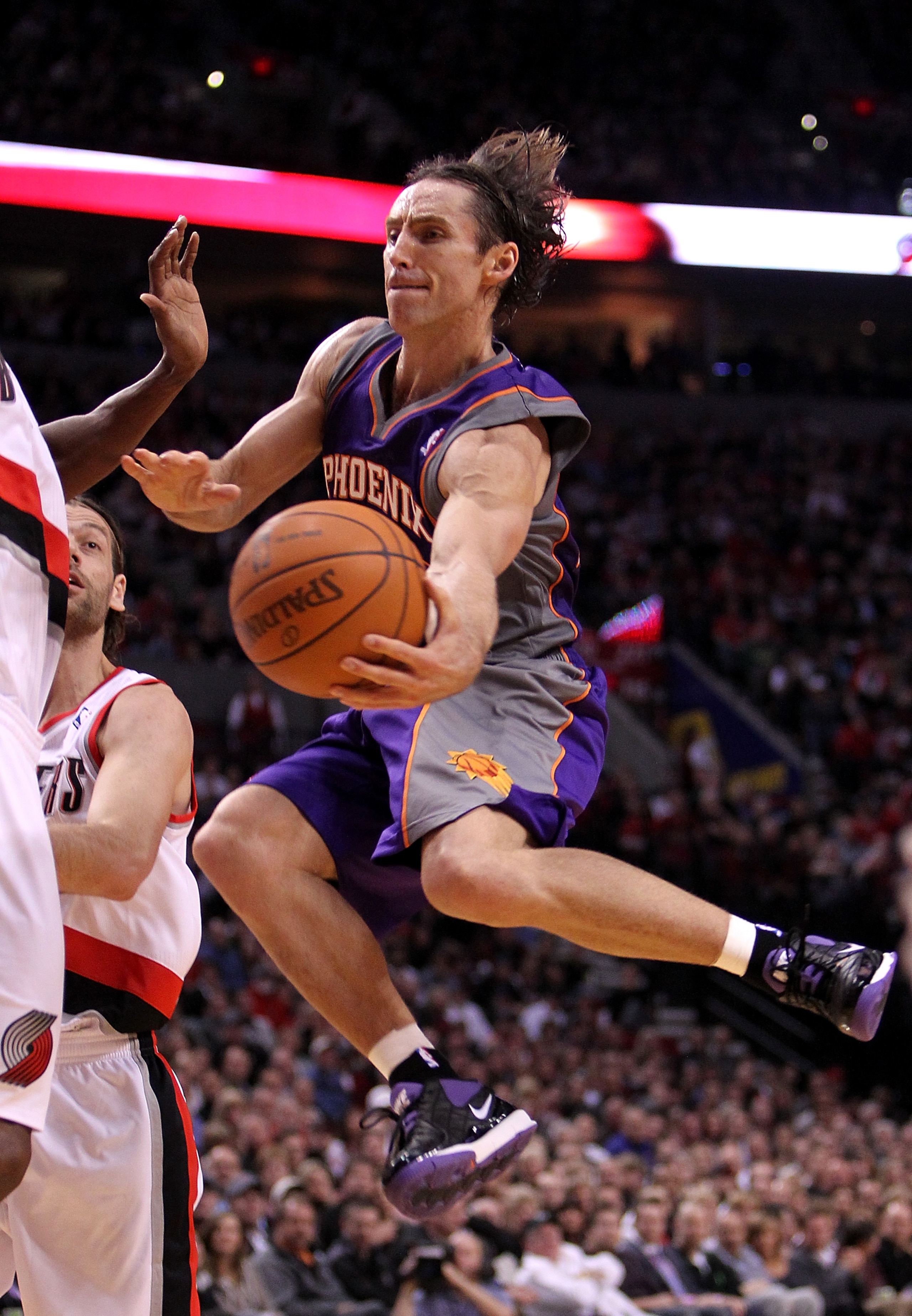 PORTLAND, OR - OCTOBER 26: Steve Nash #13 of the Phoenix Suns drives with the ball agianst the Portland Trail Blazers on October 26, 2010 at the Rose Garden in Portland, Oregon. NOTE TO USER: User expressly acknowledges and agrees that, by downloading a PORTLAND, OR - OCTOBER 26: Steve Nash #13 of the Phoenix Suns drives with the ball agianst the Portland Trail Blazers on October 26, 2010 at the Rose Garden in Portland, Oregon. NOTE TO USER: User expressly acknowledges and agrees that, by downloading a