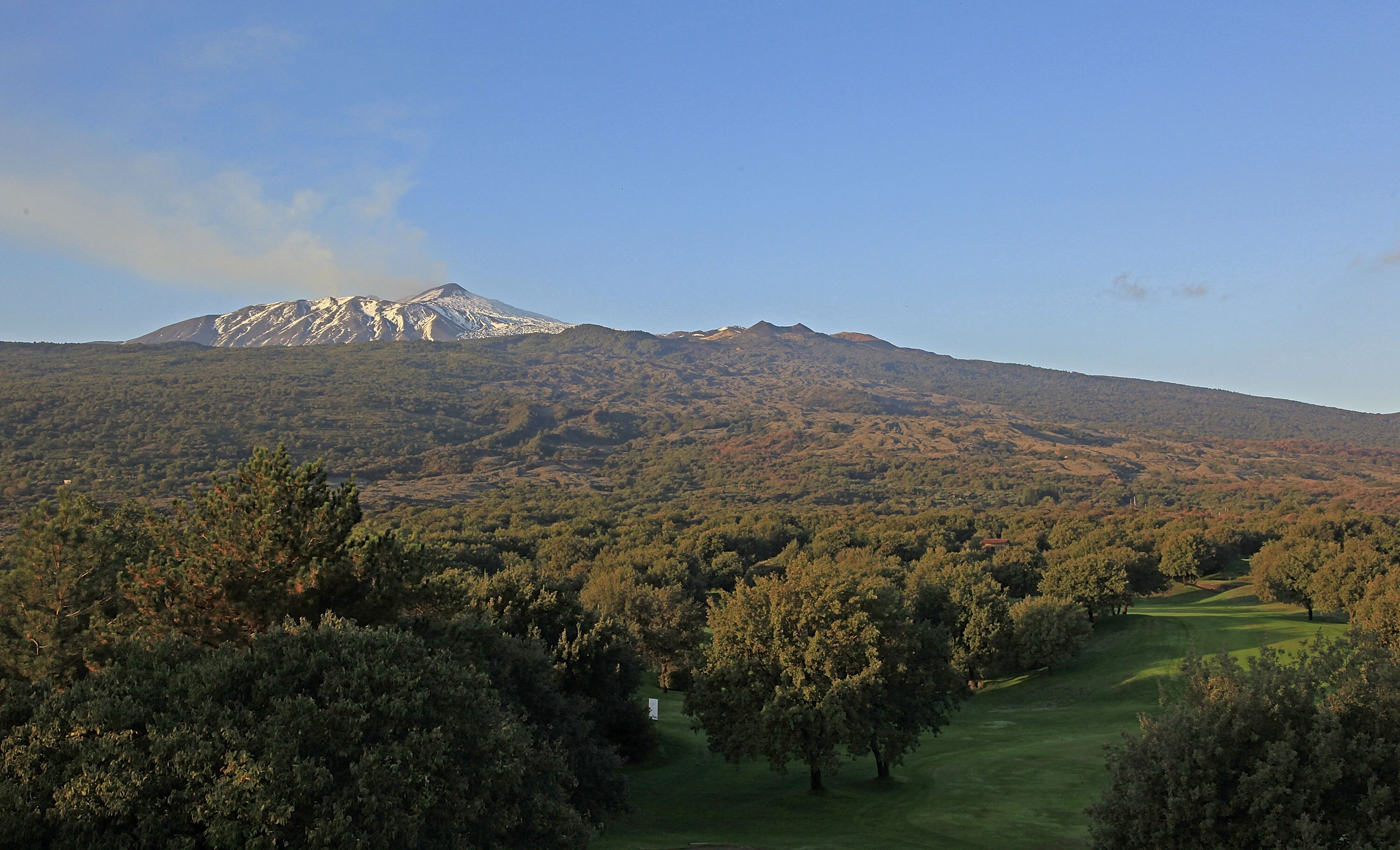 CATANIA, ITALY - OCTOBER 23:  View of the 9th fairway and Mount Etna prior to the second round of the Sicilian Senior Open played at Il Picciolo Golf Club on October 23, 2010 in Catania, Italy.  (Photo by Phil Inglis/Getty Images)