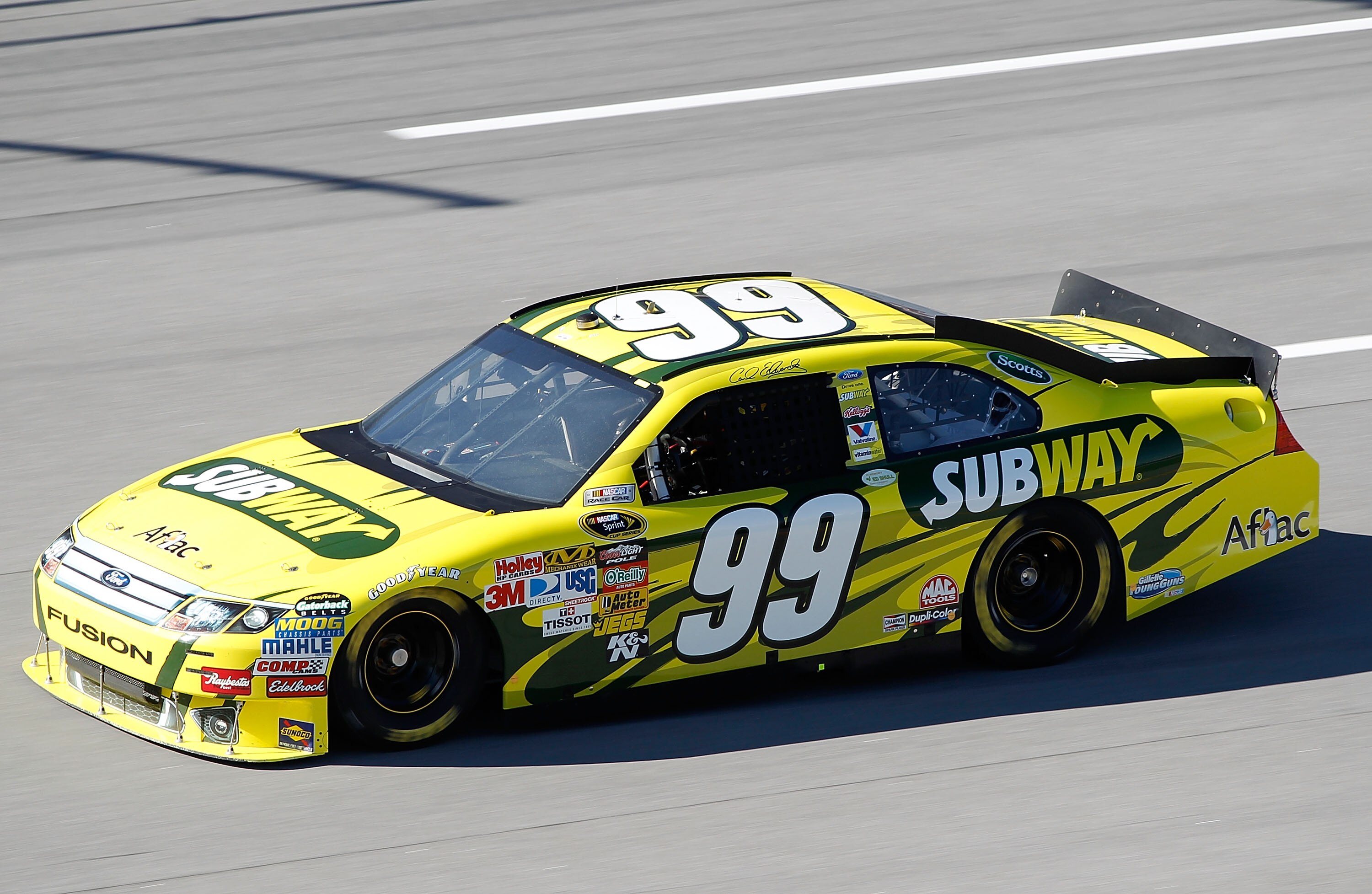 TALLADEGA, AL - OCTOBER 29:  Carl Edwards drives the #99 Subway Ford during practice for the NASCAR Sprint Cup Series AMP Energy Juice 500 at Talladega Superspeedway on October 29, 2010 in Talladega, Alabama.  (Photo by Todd Warshaw/Getty Images)