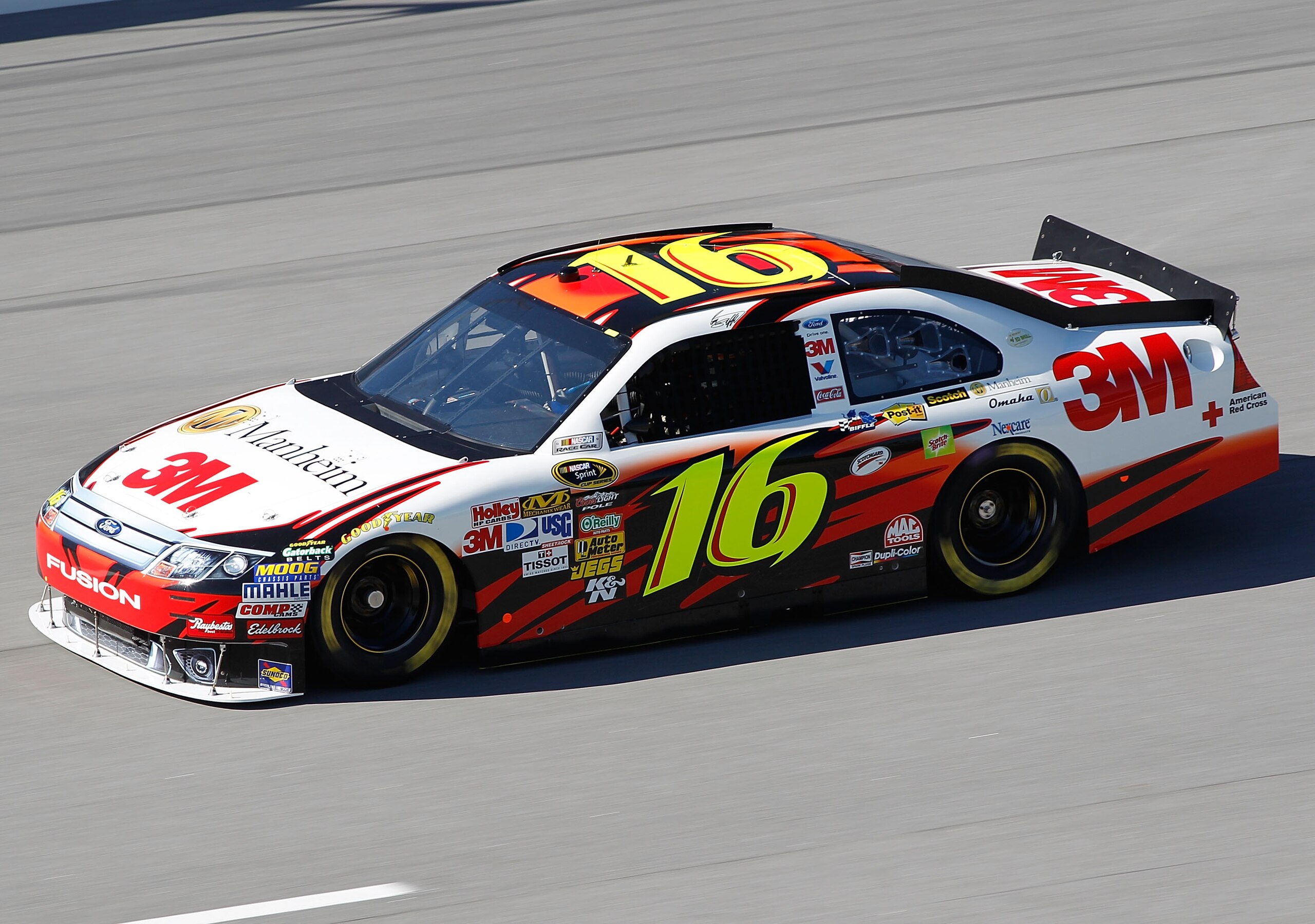 TALLADEGA, AL - OCTOBER 29:  Greg Biffle, drives the #16 3M Ford during practice for the NASCAR Sprint Cup Series AMP Energy Juice 500 at Talladega Superspeedway on October 29, 2010 in Talladega, Alabama.  (Photo by Todd Warshaw/Getty Images)