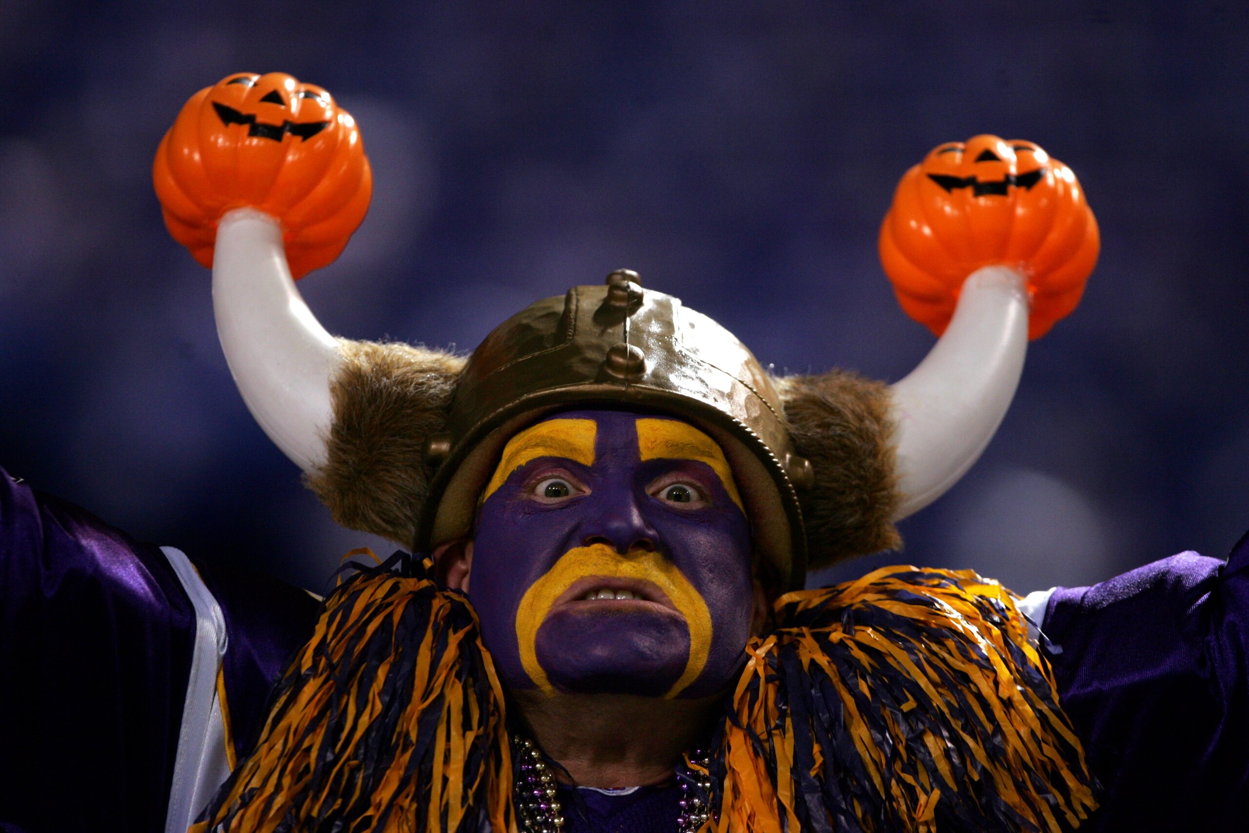 MINNEAPOLIS, MN - OCTOBER 30:  A fan supports the Minnesota Vikings during the game against the New England Patriots on October 30, 2006 at the Metrodome in Minneapolis, Minnesota. The Patriots won 31-7. (Photo by Stephen Dunn/Getty Images)