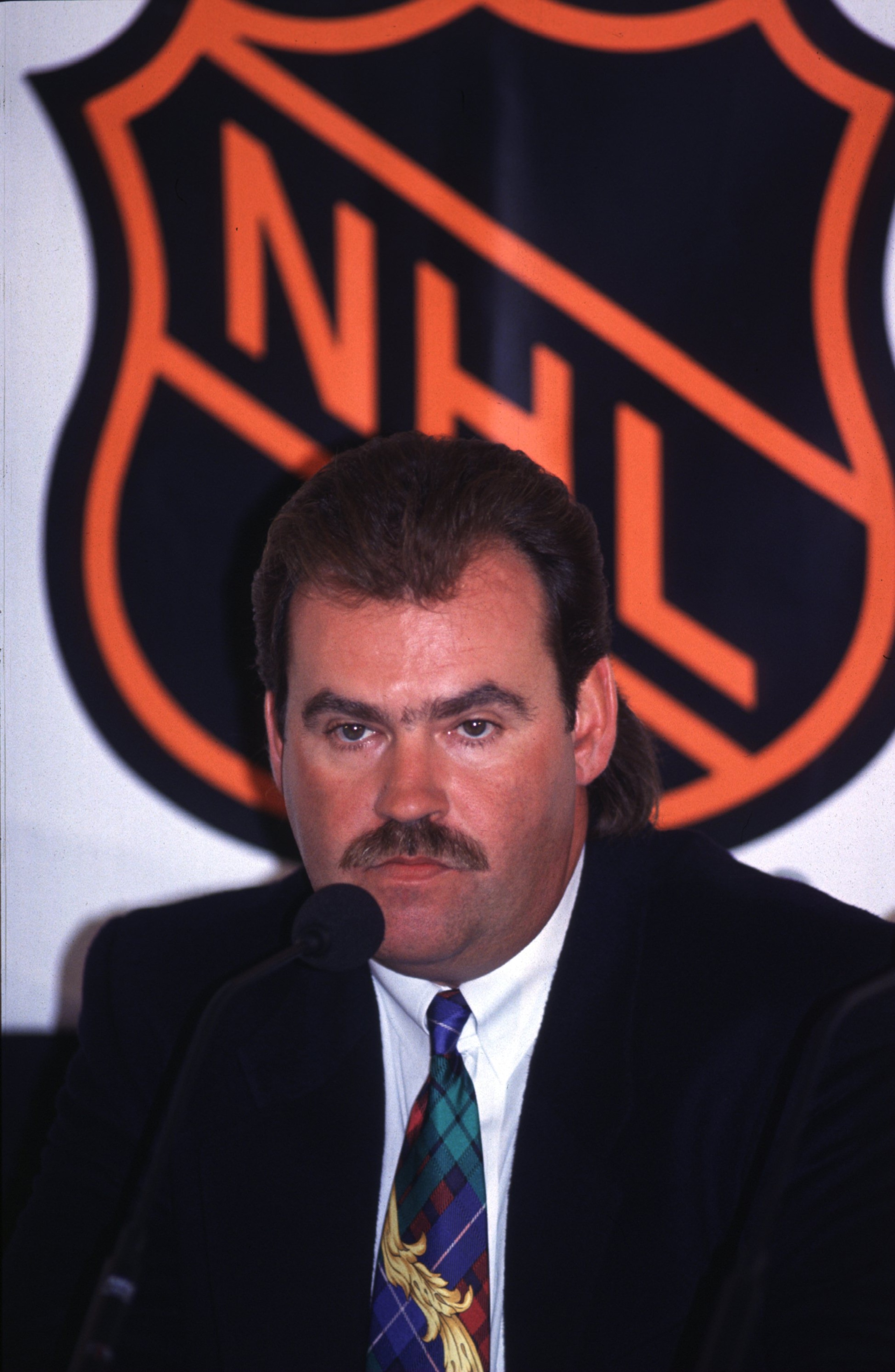 9 Dec 1993: Head coach Pat Burns of the Toronto Maple Leafs adresses the press at a press conference following the Maple Leafs game against the New York Rangers in Toronto, Canada. Mandatory Credit: Otto Greule/ALLSPORT 9 Dec 1993: Head coach Pat Burns of the Toronto Maple Leafs adresses the press at a press conference following the Maple Leafs game against the New York Rangers in Toronto, Canada. Mandatory Credit: Otto Greule/ALLSPORT