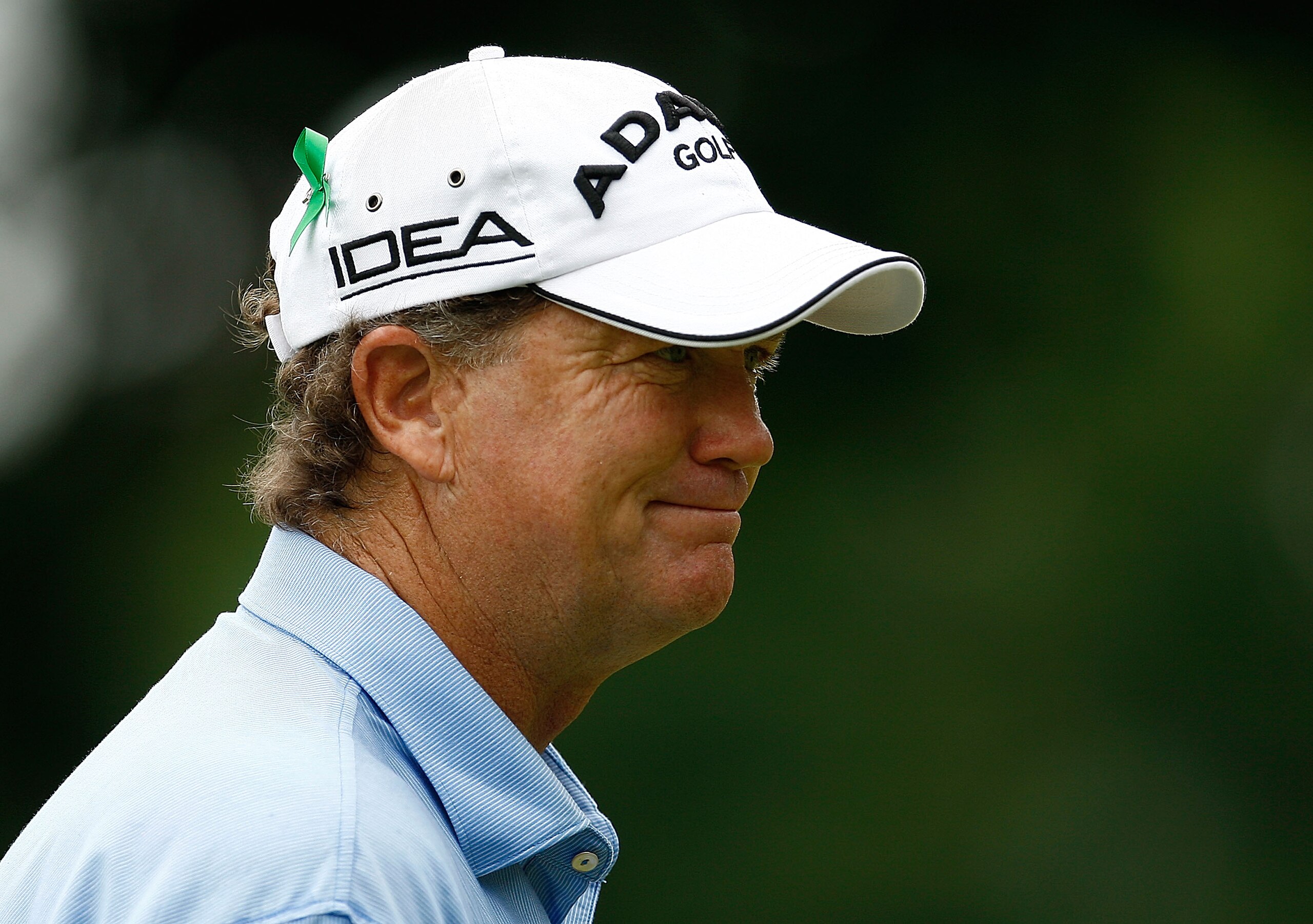 ENDICOTT, NY - JUNE 26:  Peter Jacobsen wears a green ribbon for Champions Tour player Ken Green, who was in an automobile accident, during the first round of The Dick's Sporting Goods Open at En-Joie Golf Club on Friday, June 26, 2009 in Endicott, New Yo