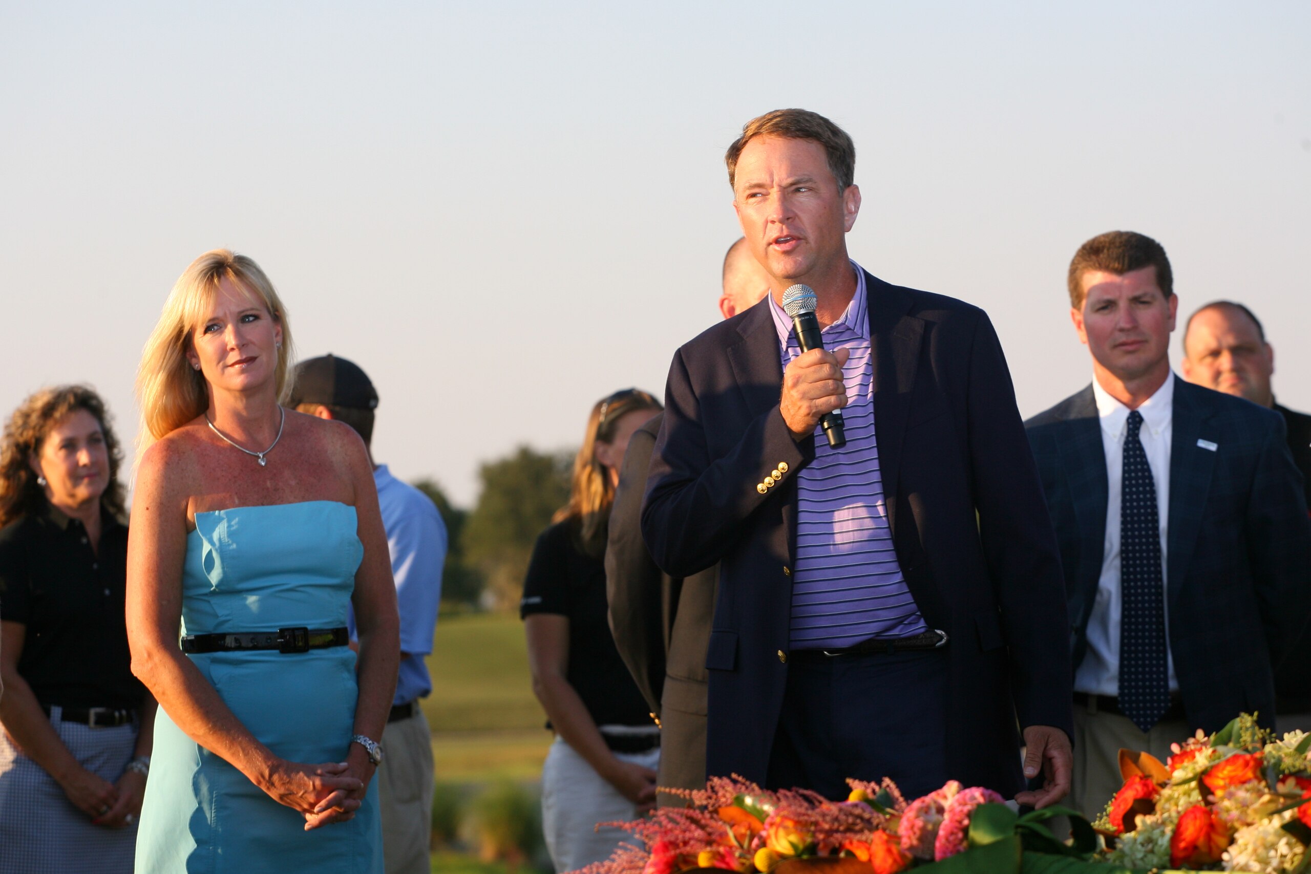 SEA ISLAND, GA - OCTOBER 10: Robin and Davis Love III speaks during the final round of the McGladrey Classic at Sea Island's Seaside Course on October 10, 2010 in Sea Island, Georgia. (Photo by Hunter Martin/Getty Images)