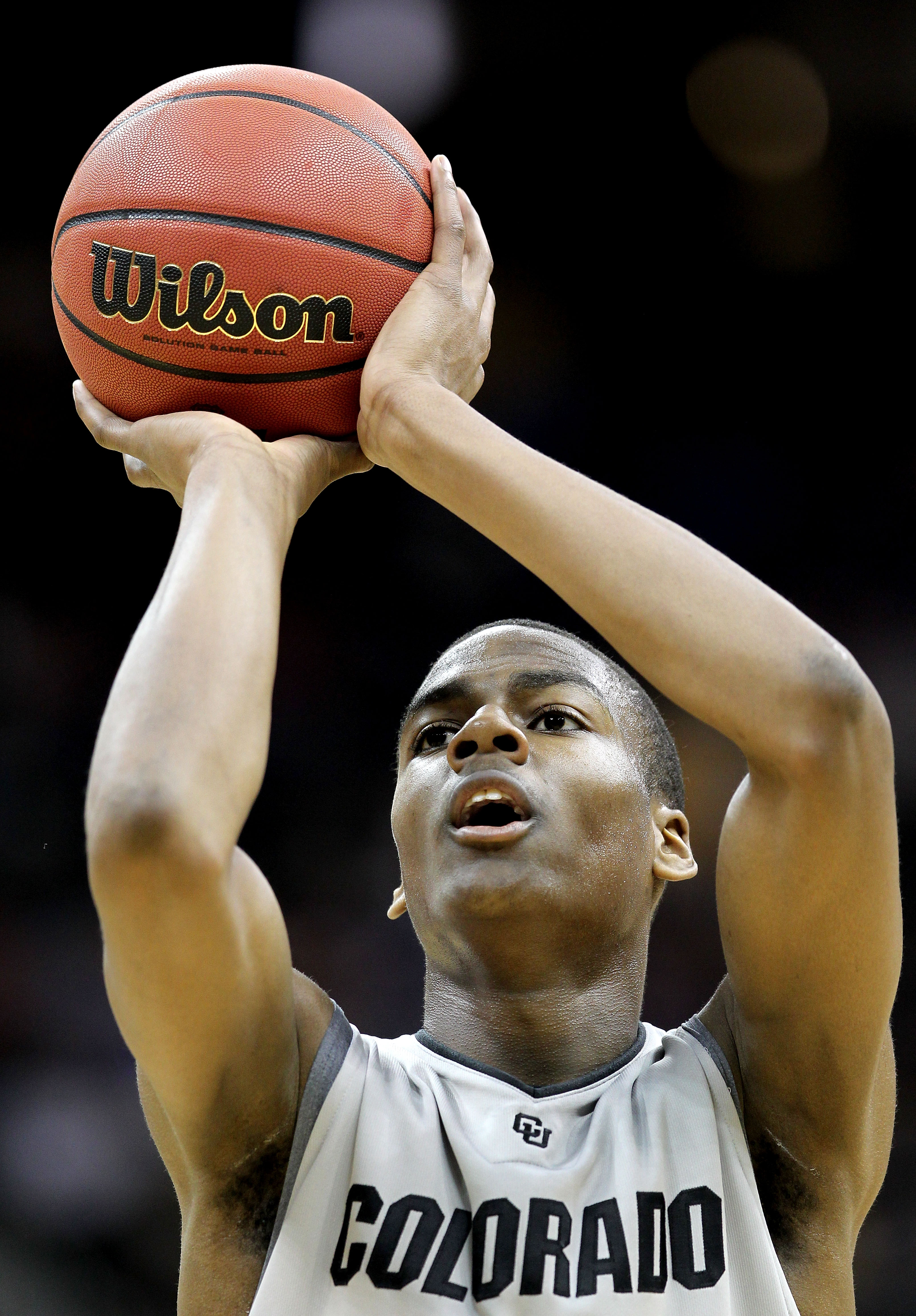 KANSAS CITY, MO - MARCH 10:  Alec Burks #10 of the Colorado Buffaloes shoots a free throw in the first half during the first round game of the 2010 Phillips 66 Big 12 Men's Basketball Tournament against the Texas Tech Red Raiders at the Sprint Center on M