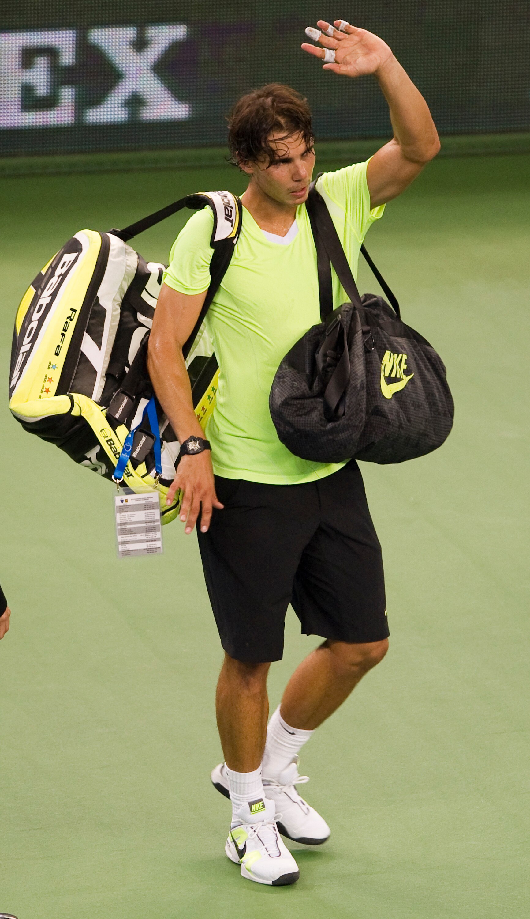 SHANGHAI, CHINA - OCTOBER 14:  Rafael Nadal of Spain acknowledges to the crowd after loosing his match against Jurgen Melzer of Austria during day four of the 2010 Shanghai Rolex Masters at the Shanghai Qi Zhong Tennis Center on October 14, 2010 in Shangh