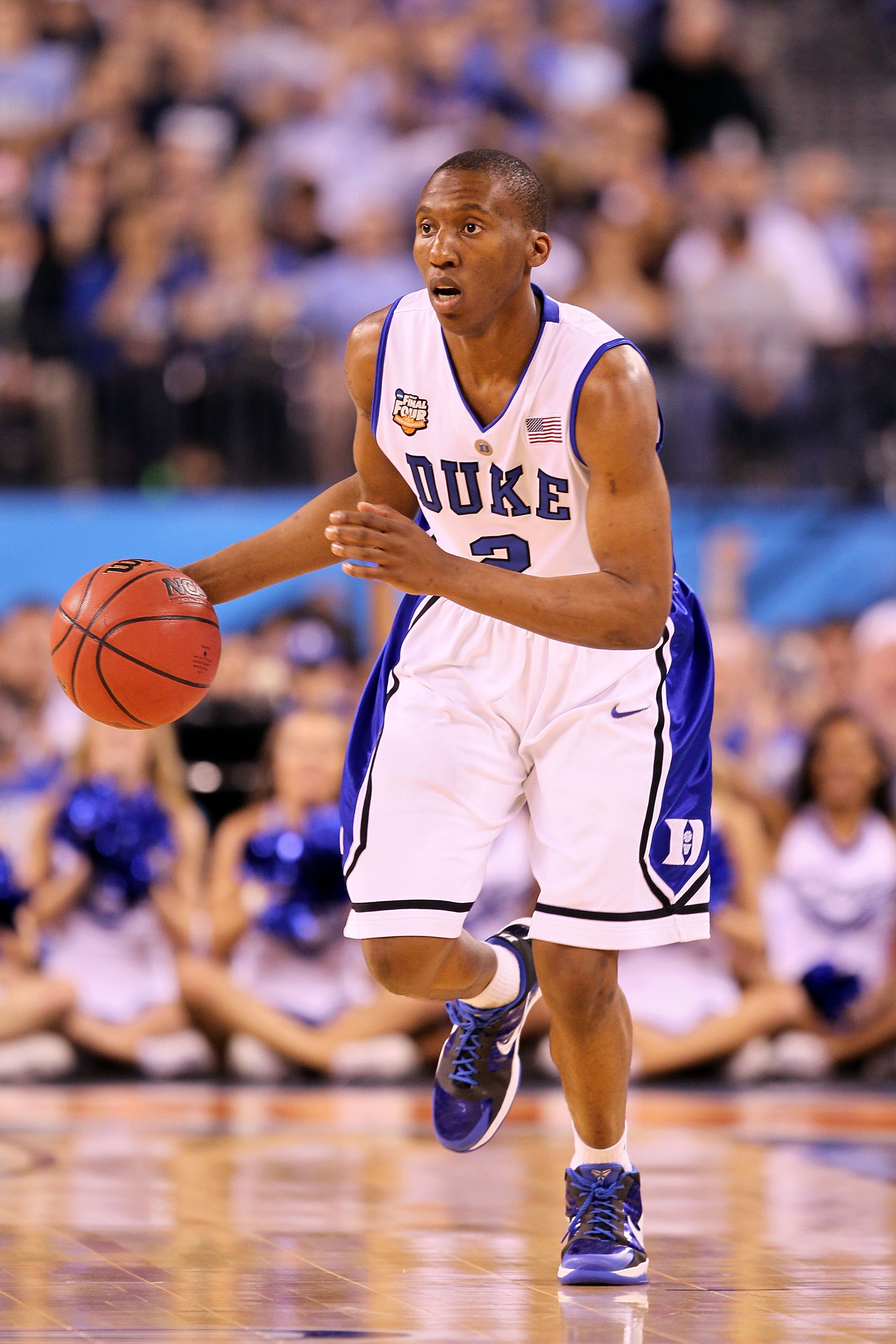 INDIANAPOLIS - APRIL 05:  Nolan Smith #2 of the Duke Blue Devils brings the ball up court against the Butler Bulldogs during the 2010 NCAA Division I Men's Basketball National Championship game at Lucas Oil Stadium on April 5, 2010 in Indianapolis, Indian