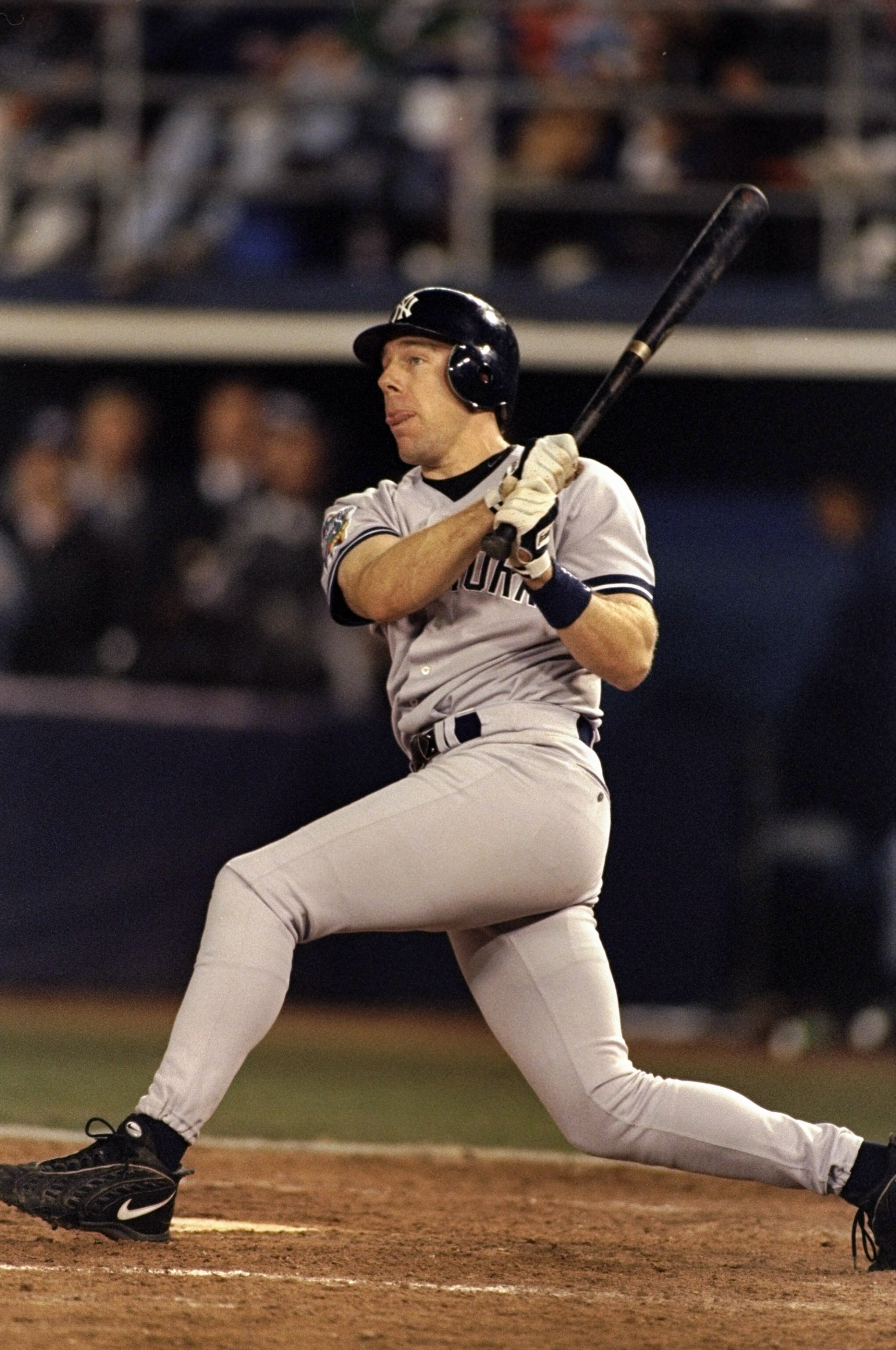 20 Oct 1998:  Infielder Scott Brosius #18 of the New York Yankees in action during the 1998 World Series Game 3 against the San Diego Padres at the Qualcomm Stadium in San Diego, California. The Yankees defeated the Padres 5-4. Mandatory Credit: Al Bello