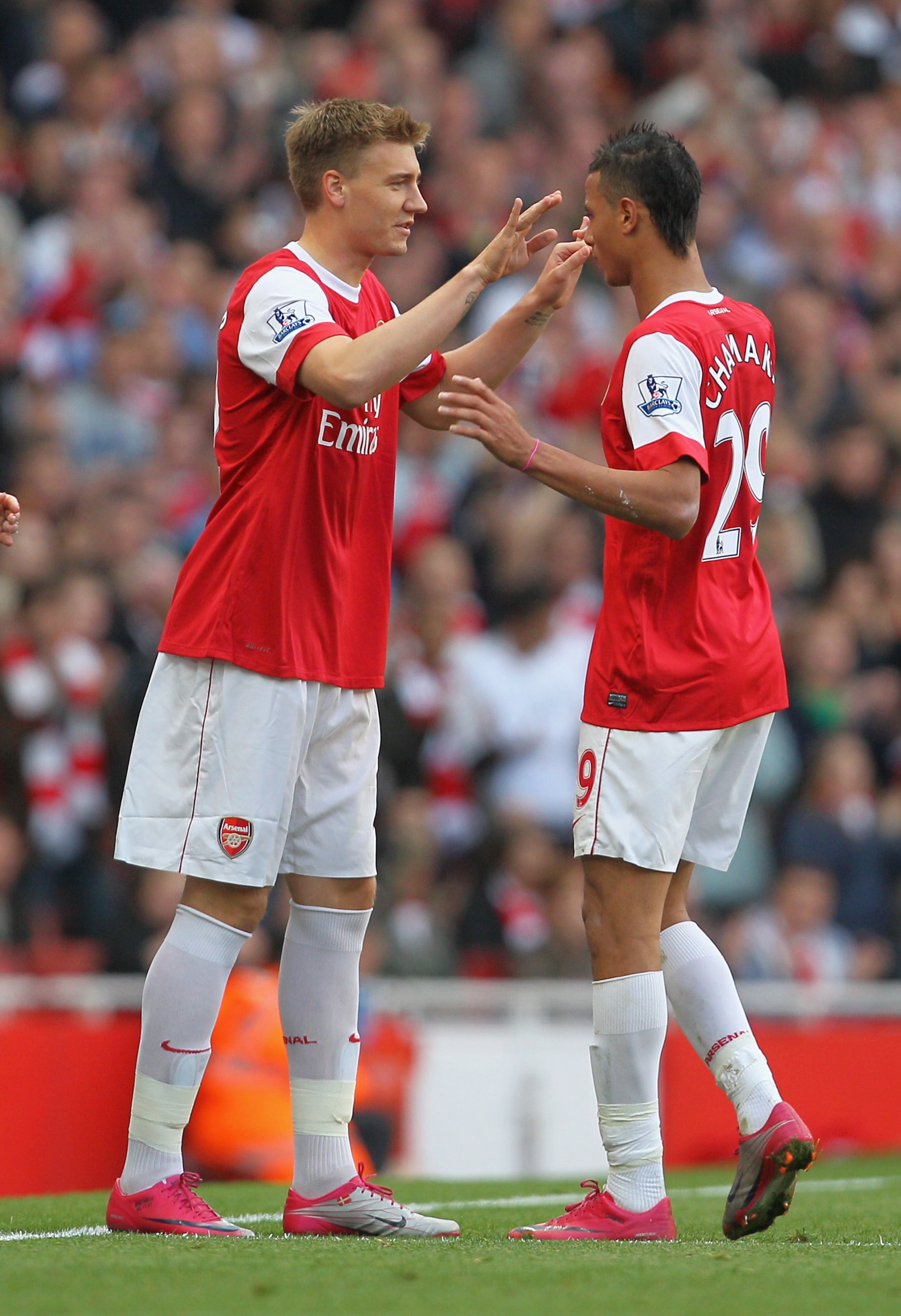 LONDON, ENGLAND - OCTOBER 16: Nicklas Bendtner of Arsenal comes on to replace Marouane Chamakh during the Barclays Premier League match between Arsenal and Birmingham City at Emirates Stadium on October 16, 2010 in London, England.  (Photo by Clive Rose/G