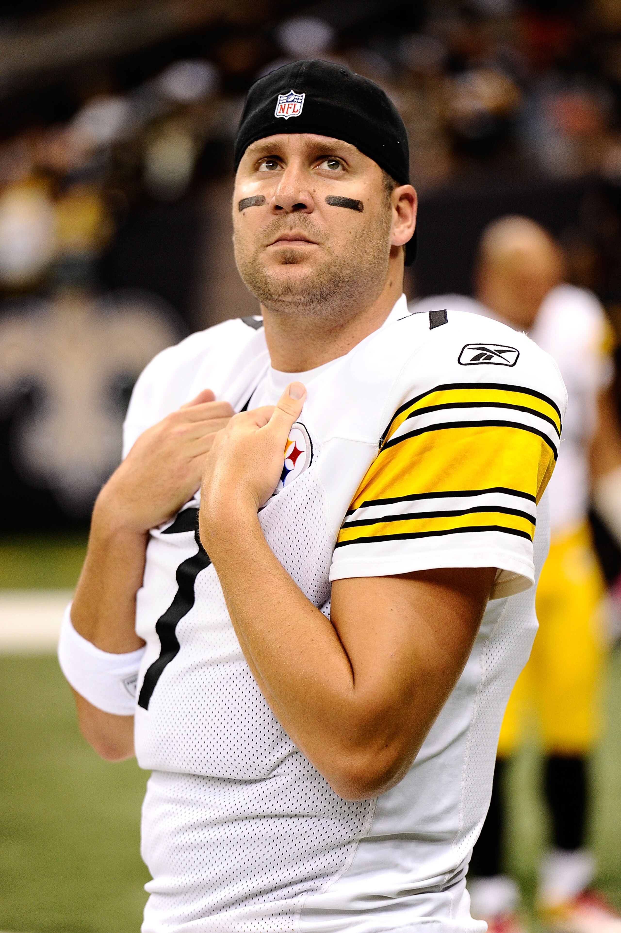 NEW ORLEANS - OCTOBER 31:  Ben Roethlisberger #7 of the Pittsburgh Steelers waits before the game against the New Orleans Saints at Louisiana Superdome on October 31, 2010 in New Orleans, Louisiana.  The Saints won 20-10 over the Steelers.  (Photo by Karl