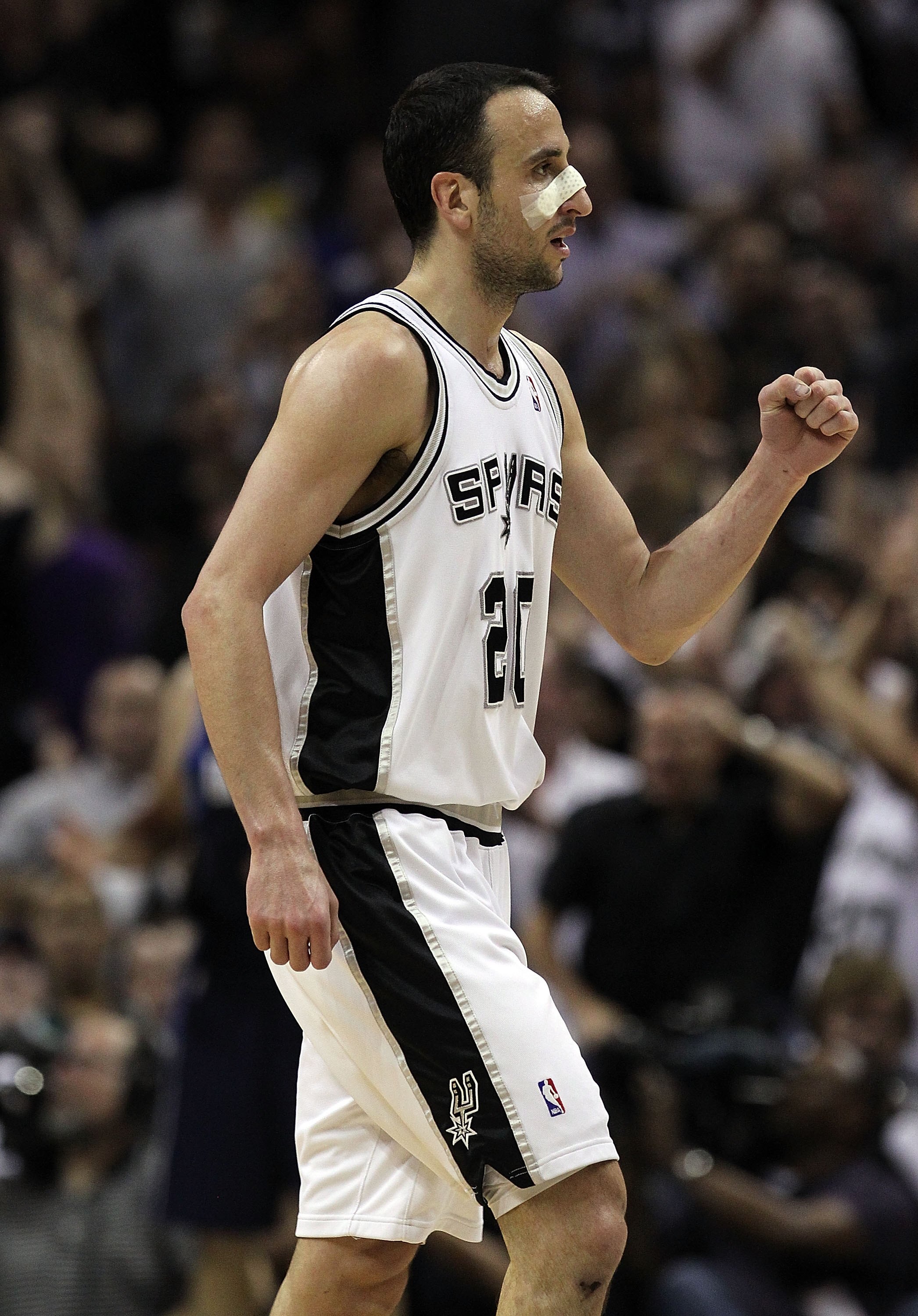 SAN ANTONIO - APRIL 29:  Manu Ginobili #20 of the San Antonio Spurs in Game Six of the Western Conference Quarterfinals during the 2010 NBA Playoffs at AT&T Center on April 29, 2010 in San Antonio, Texas. NOTE TO USER: User expressly acknowledges and agre
