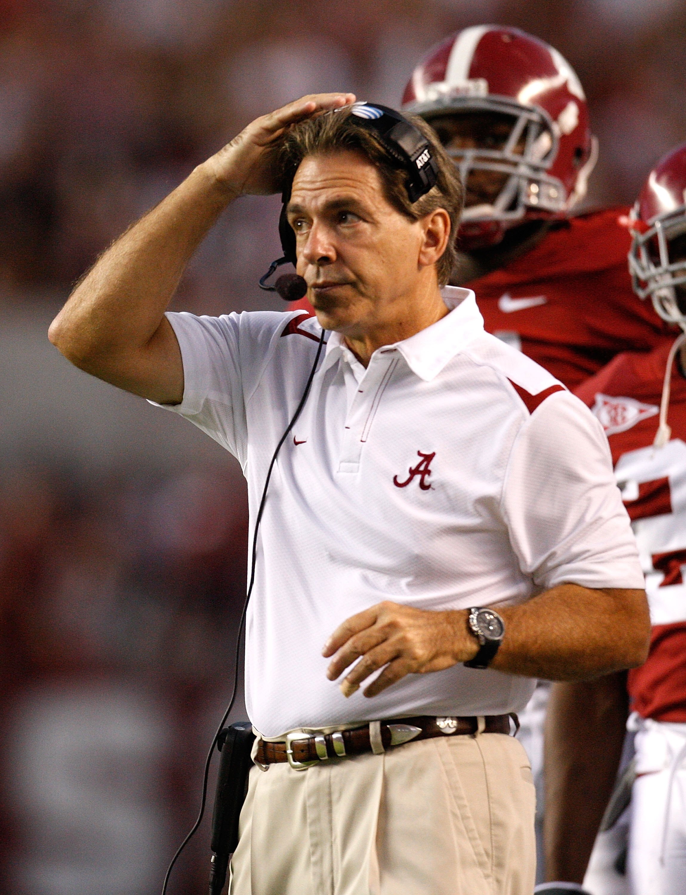 TUSCALOOSA, AL - NOVEMBER 07:  Head coach Nick Saban of the Alabama Crimson Tide against the Louisiana State University Tigers at Bryant-Denny Stadium on November 7, 2009 in Tuscaloosa, Alabama.  (Photo by Kevin C. Cox/Getty Images)