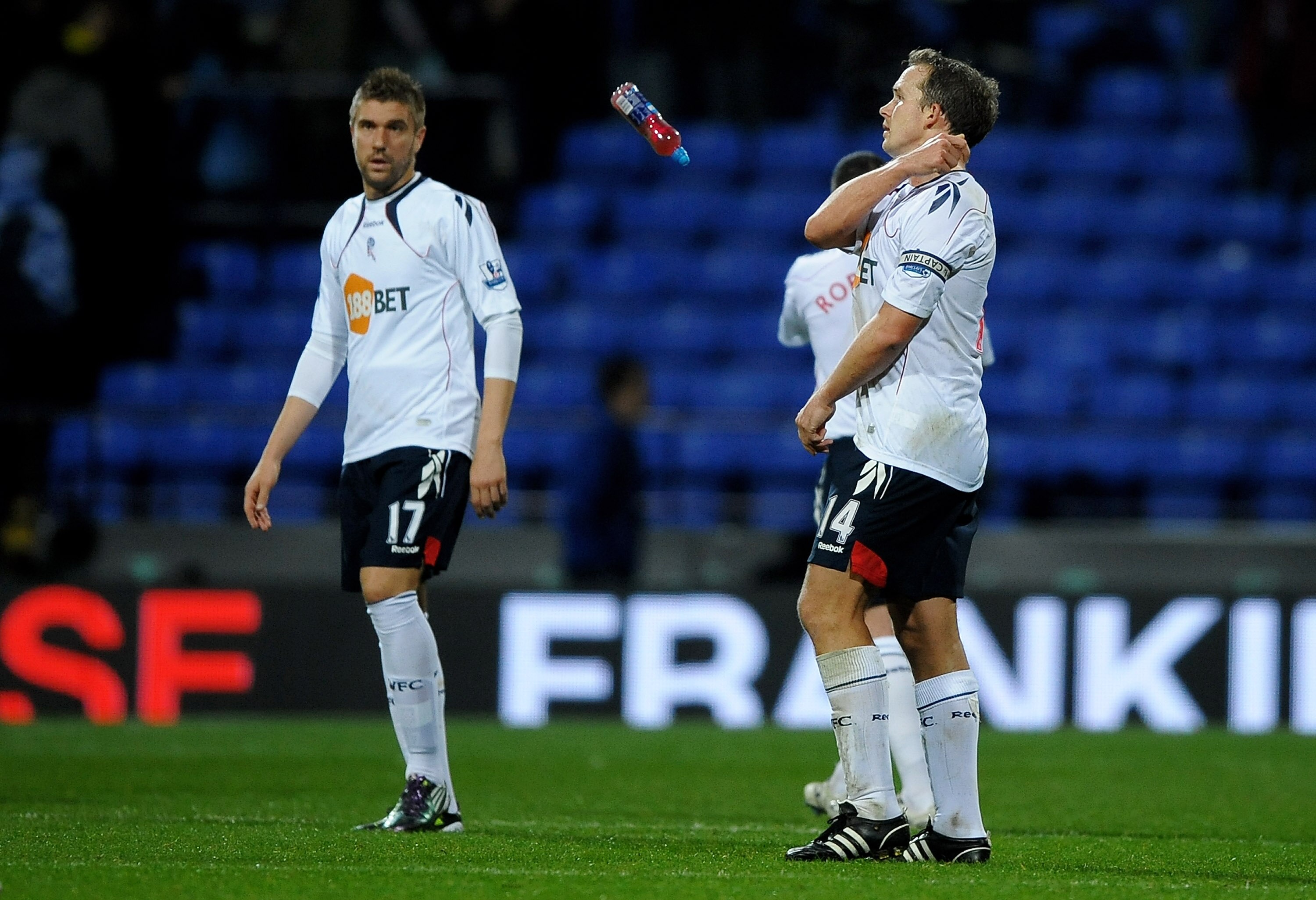 BOLTON, ENGLAND - OCTOBER 31:   Kevin Davies of Bolton Wanderers shows his frustration at the end of the Barclays Premier League match between Bolton Wanderers and Liverpool at the Reebok Stadium on October 31, 2010 in Bolton, England. (Photo by Laurence