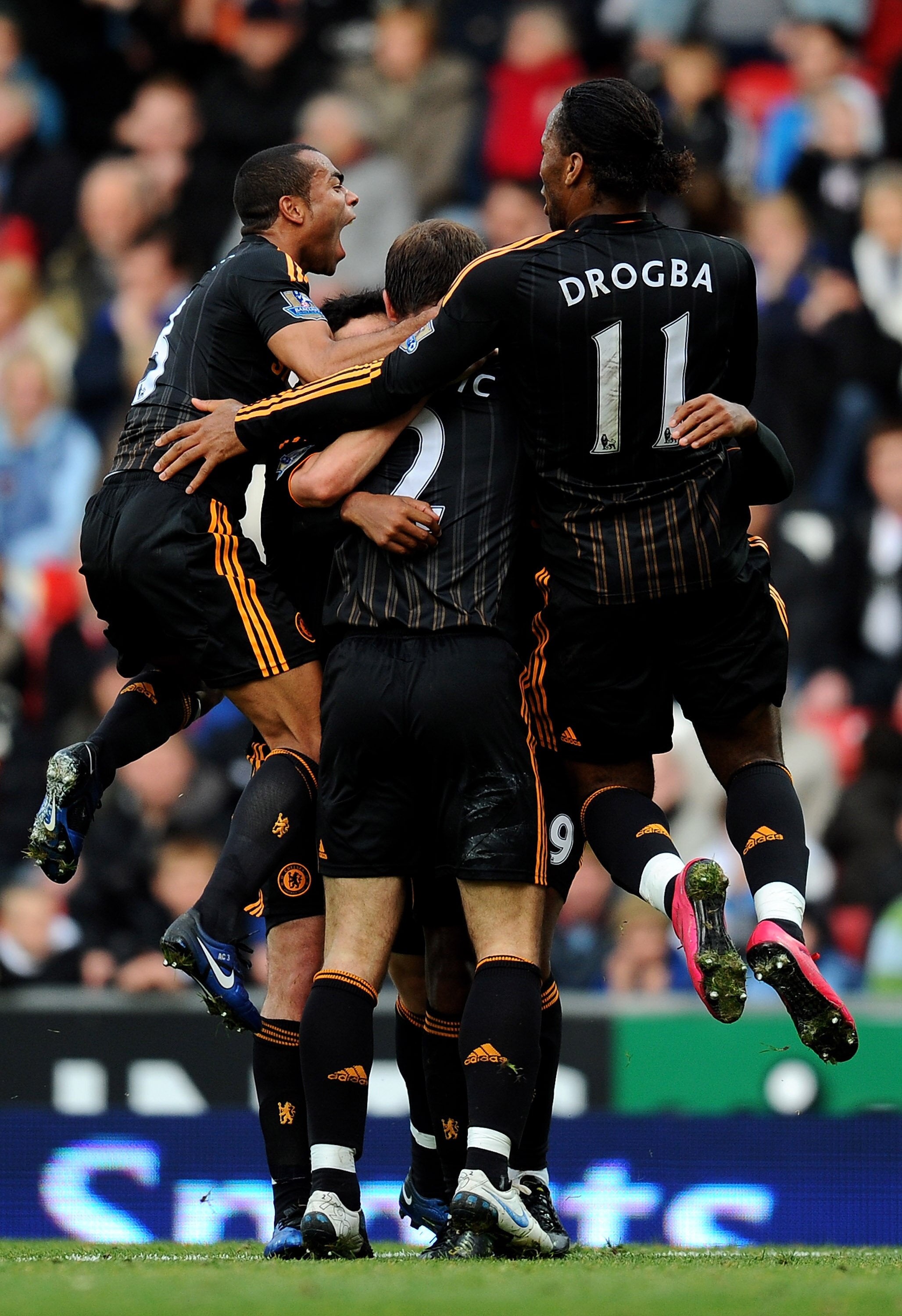 BLACKBURN, ENGLAND - OCTOBER 30:  Branislav Ivanovic of Chelsea celebrates with his team mates after scoring the winning goal during the Barclays Premier League match between Blackburn Rovers and Chelsea at Ewood Park on October 30, 2010 in Blackburn, Eng