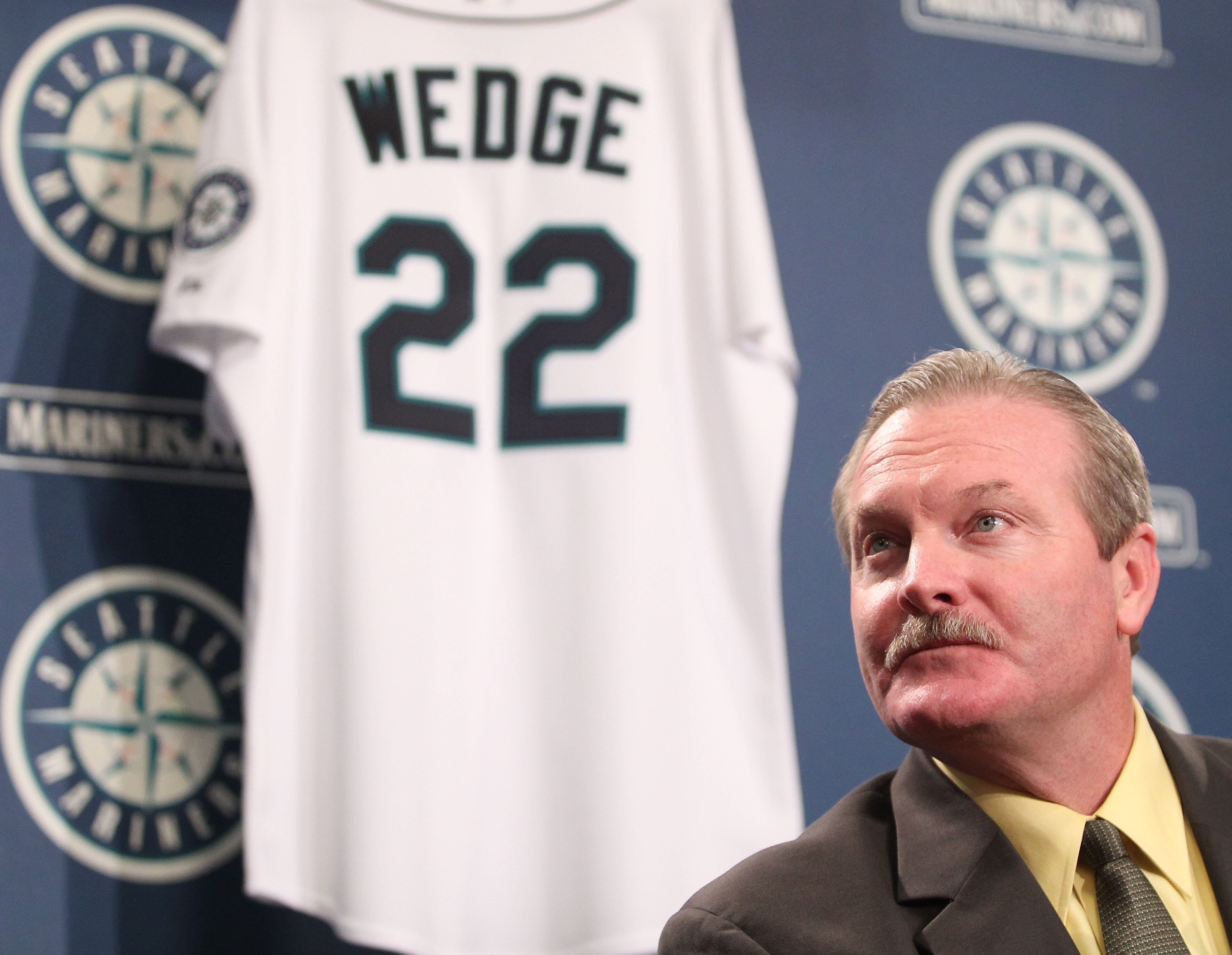 SEATTLE - OCTOBER 19:  New manager Eric Wedge of the Seattle Mariners is introduced to the media at Safeco Field on October 19, 2010 in Seattle, Washington. (Photo by Otto Greule Jr/Getty Images)
