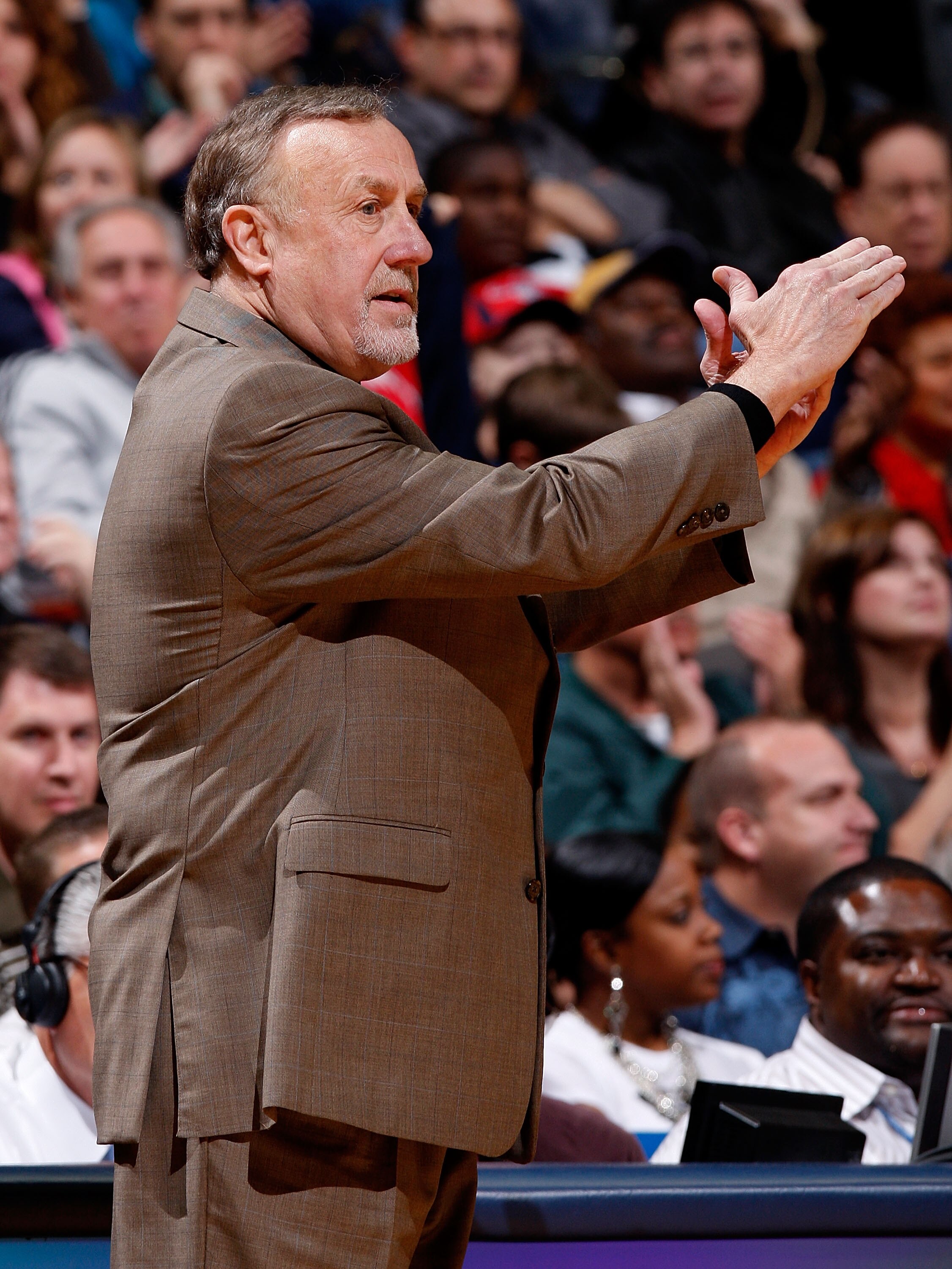 ATLANTA - NOVEMBER 20:  Head coach Rick Adelman of the Houston Rockets calls a timeout during the game against the Atlanta Hawks at Philips Arena on November 20, 2009 in Atlanta, Georgia.  NOTE TO USER: User expressly acknowledges and agrees that, by down