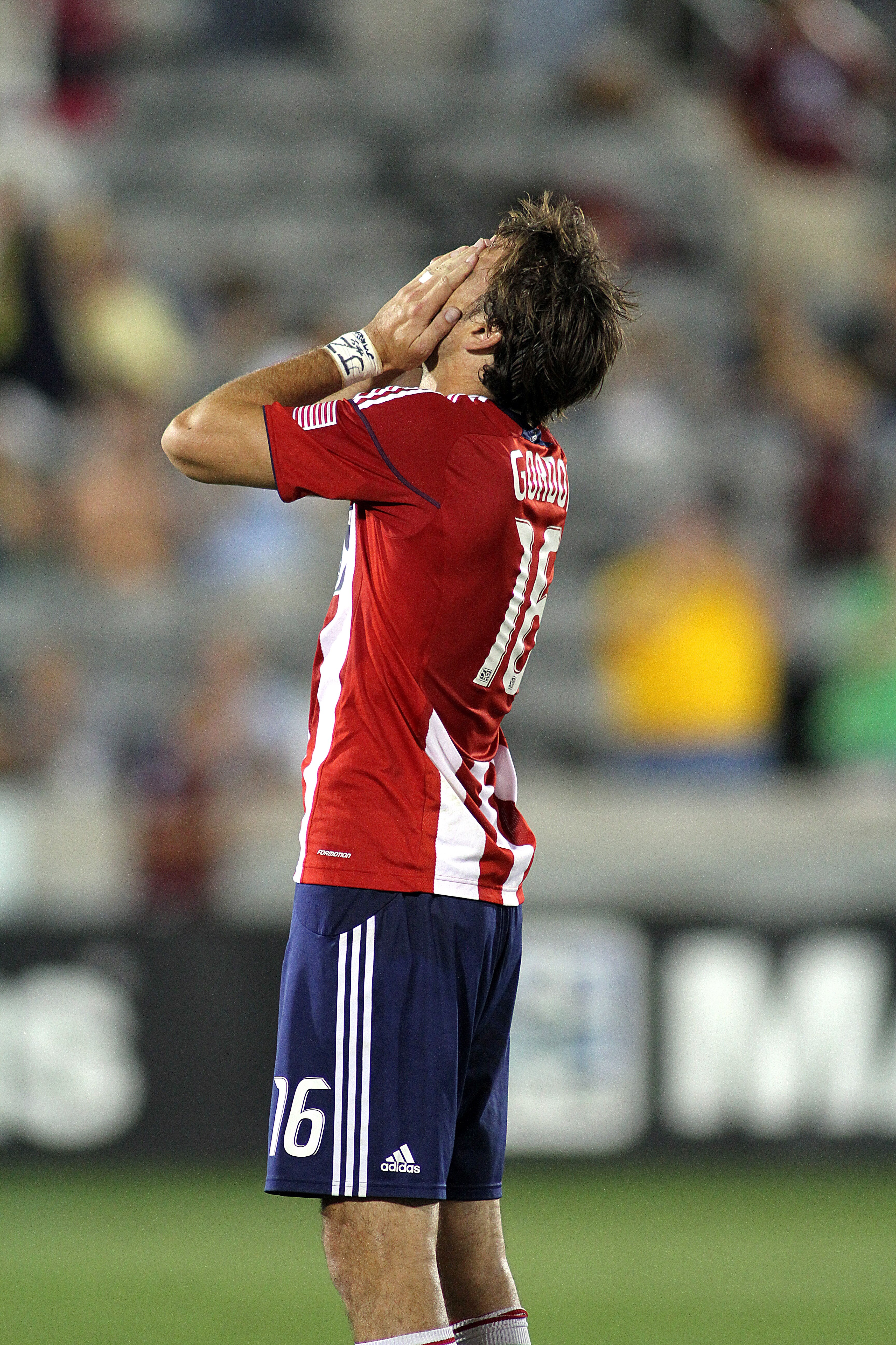 COMMERCE CITY, CO - SEPTEMBER 4 :  Alan Gordon #16 of Chivas USA reacts as time expires on a 3-0 loss to the Colorado Rapids at Dick's Sporting Goods Park on September 4, 2010 in Commerce City, Colorado. (Photo by Marc Piscotty/Getty Images)