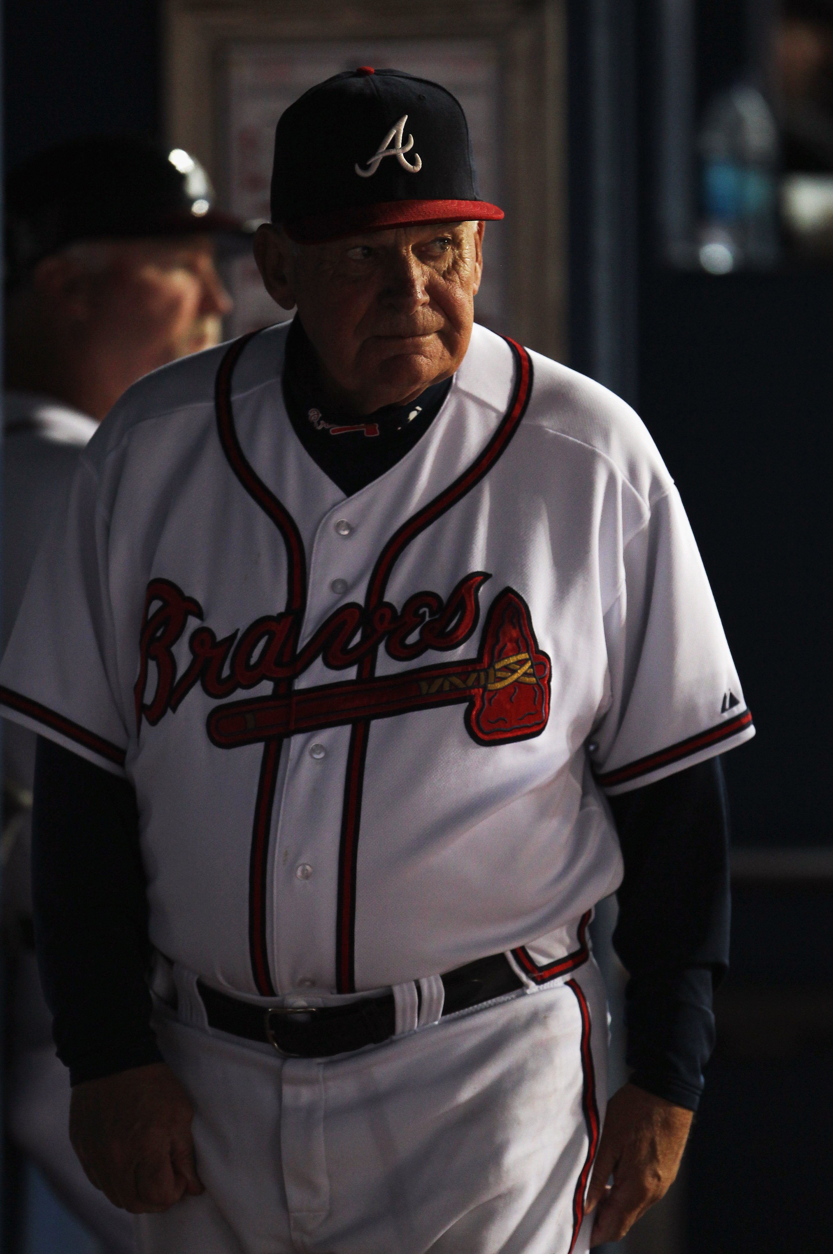 ATLANTA - OCTOBER 11:  Manager Bobby Cox #6 of the Atlanta Braves watches from the dugout during Game Four of the NLDS of the 2010 MLB Playoffs against the San Francisco Giants on October 11, 2010  at Turner Field in Atlanta, Georgia.  (Photo by Jamie Squ