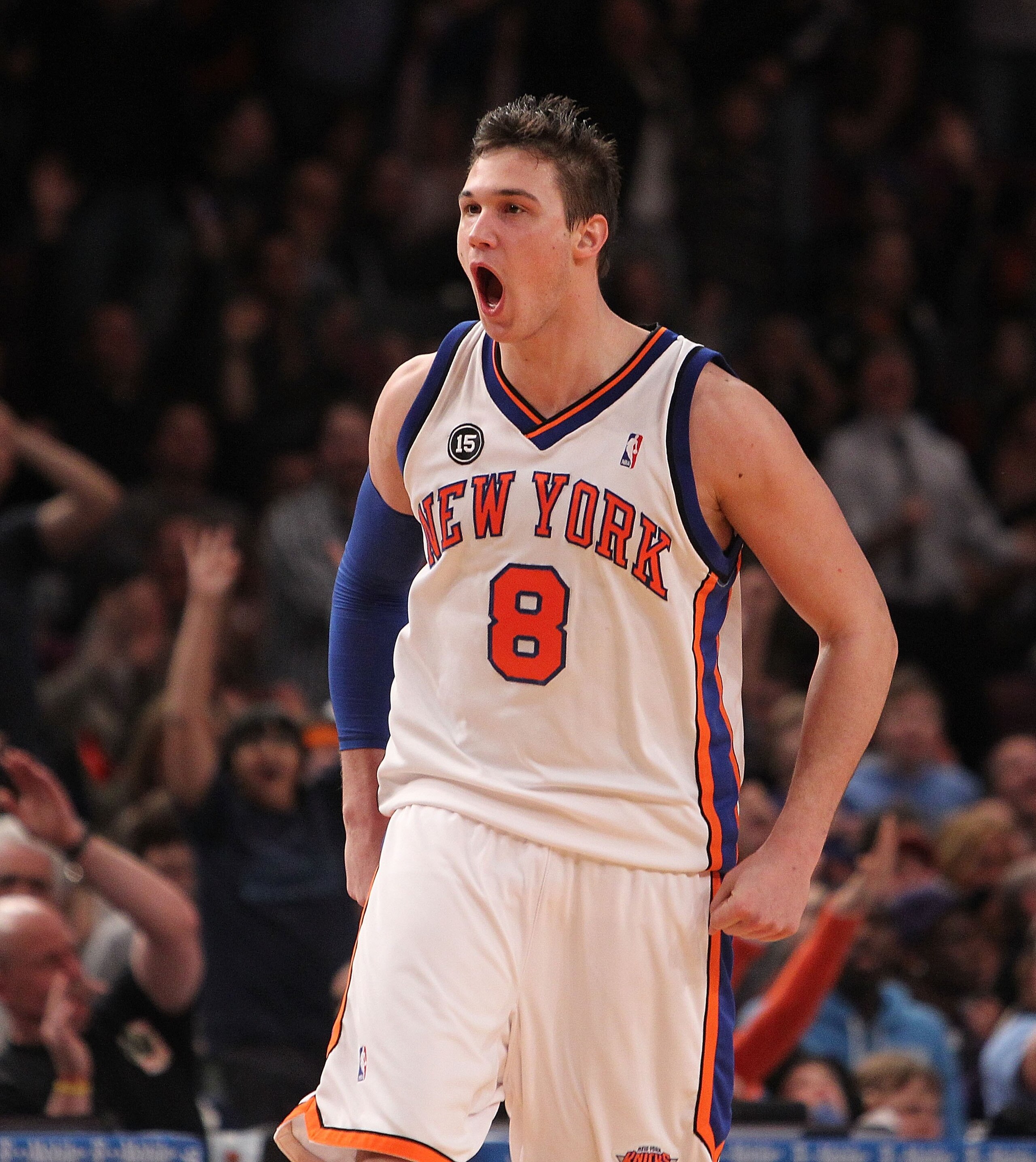 NEW YORK - FEBRUARY 20:  Danilo Gallinari #8 of the New York Knicks reacts against the Oklahoma City Thunder at Madison Square Garden on February 20, 2010 in New York, New York. NOTE TO USER: User expressly acknowledges and agrees that, by downloading and