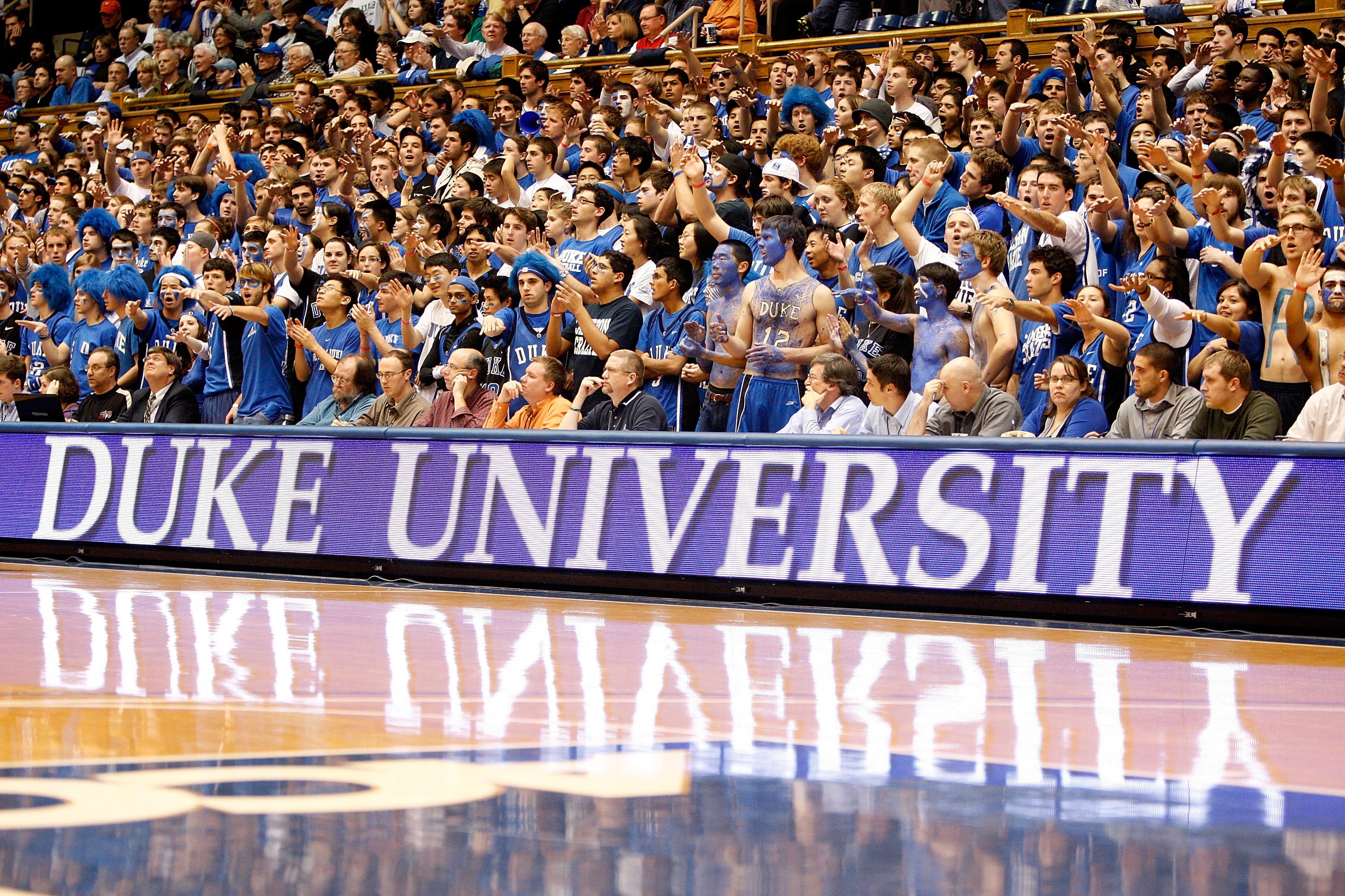 DURHAM, NC - JANUARY 17:  Fans of the Duke Blue Devils cheer during the game against the Wake Forest Demon Deacons on January 17, 2010 in Durham, North Carolina.  (Photo by Streeter Lecka/Getty Images)
