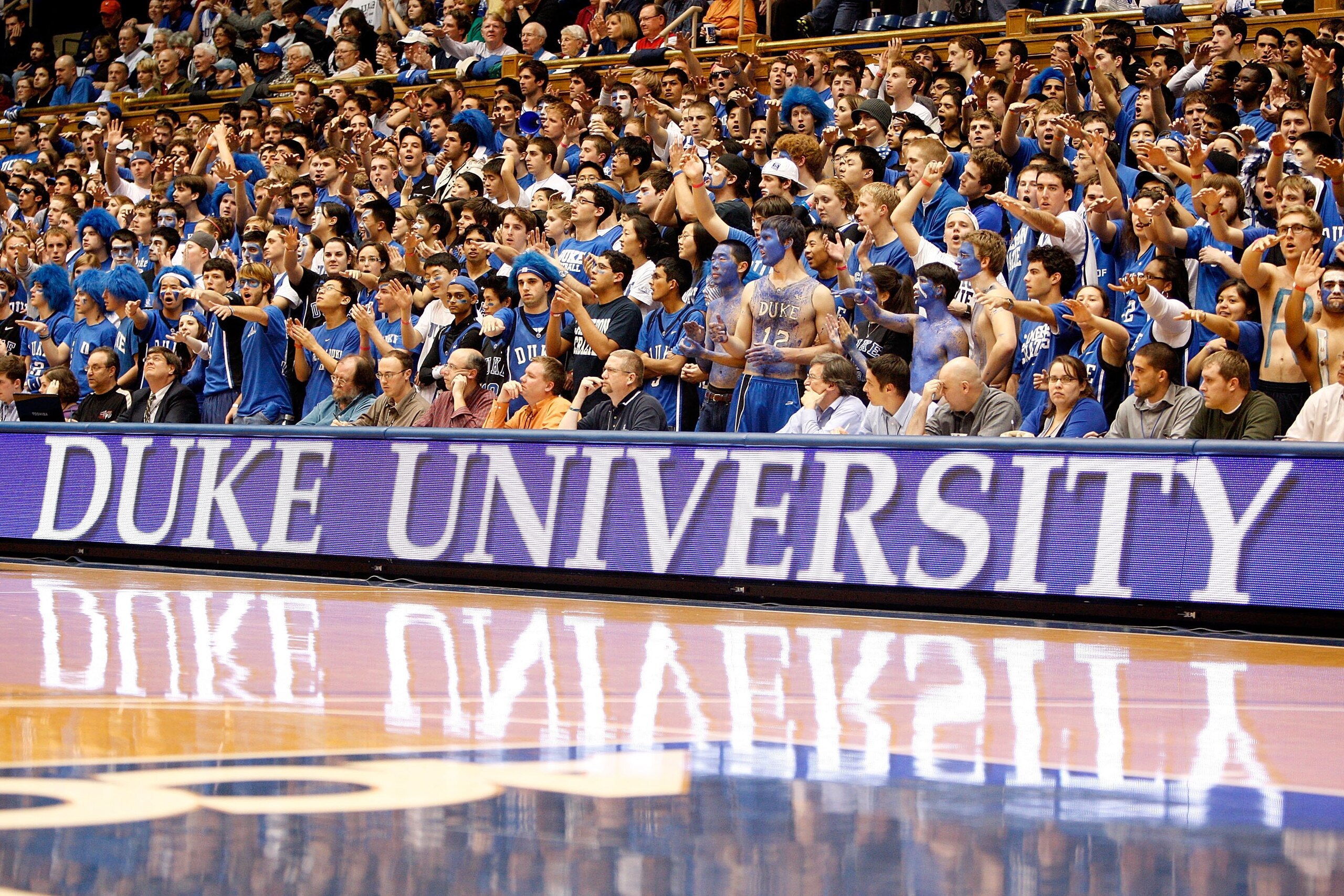 DURHAM, NC - JANUARY 17:  Fans of the Duke Blue Devils cheer during the game against the Wake Forest Demon Deacons on January 17, 2010 in Durham, North Carolina.  (Photo by Streeter Lecka/Getty Images)