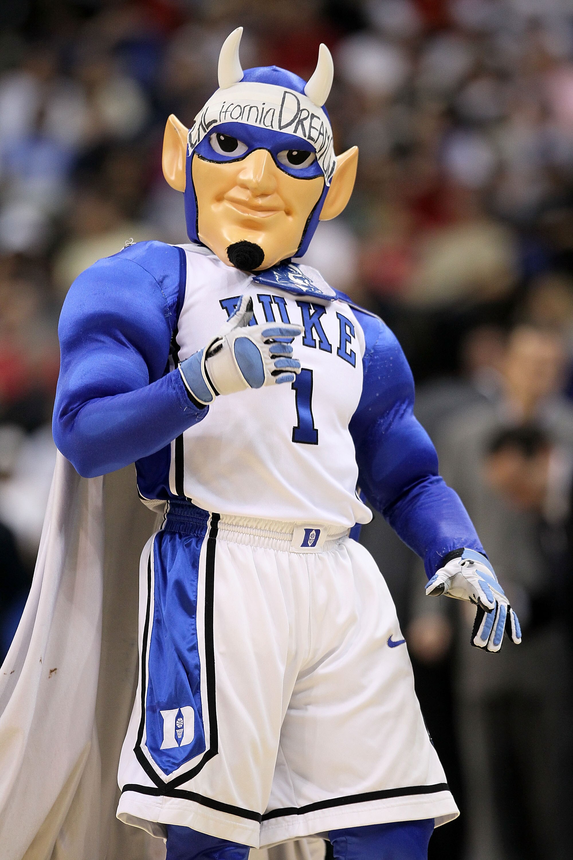 JACKSONVILLE, FL - MARCH 21:  The Duke Blue Devil of the Duke Blue Devils performs while taking on the California Golden Bears during the second round of the 2010 NCAA men's basketball tournament at Jacksonville Veteran's Memorial Arena on March 21, 2010