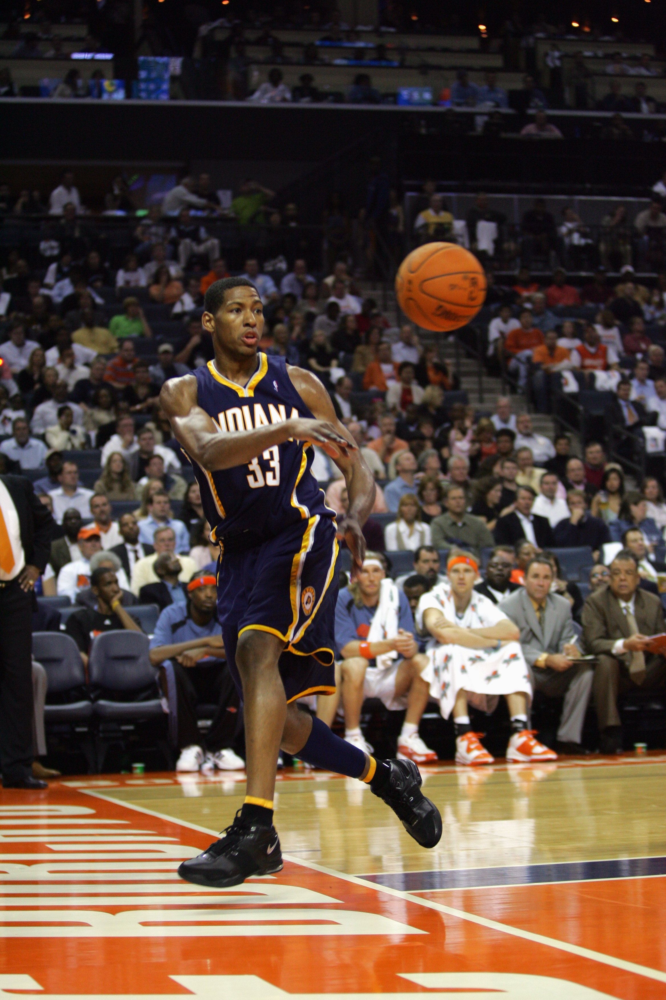 CHARLOTTE, NC - NOVEMBER 1:  Danny Granger #33 of the Indiana Pacers throws the ball inbounds during the game against the Charlotte Bobcats on November 1, 2006 at the Charlotte Bobcats Arena in Charlotte, North Carolina.  The Pacers won 106-99.  NOTE TO U