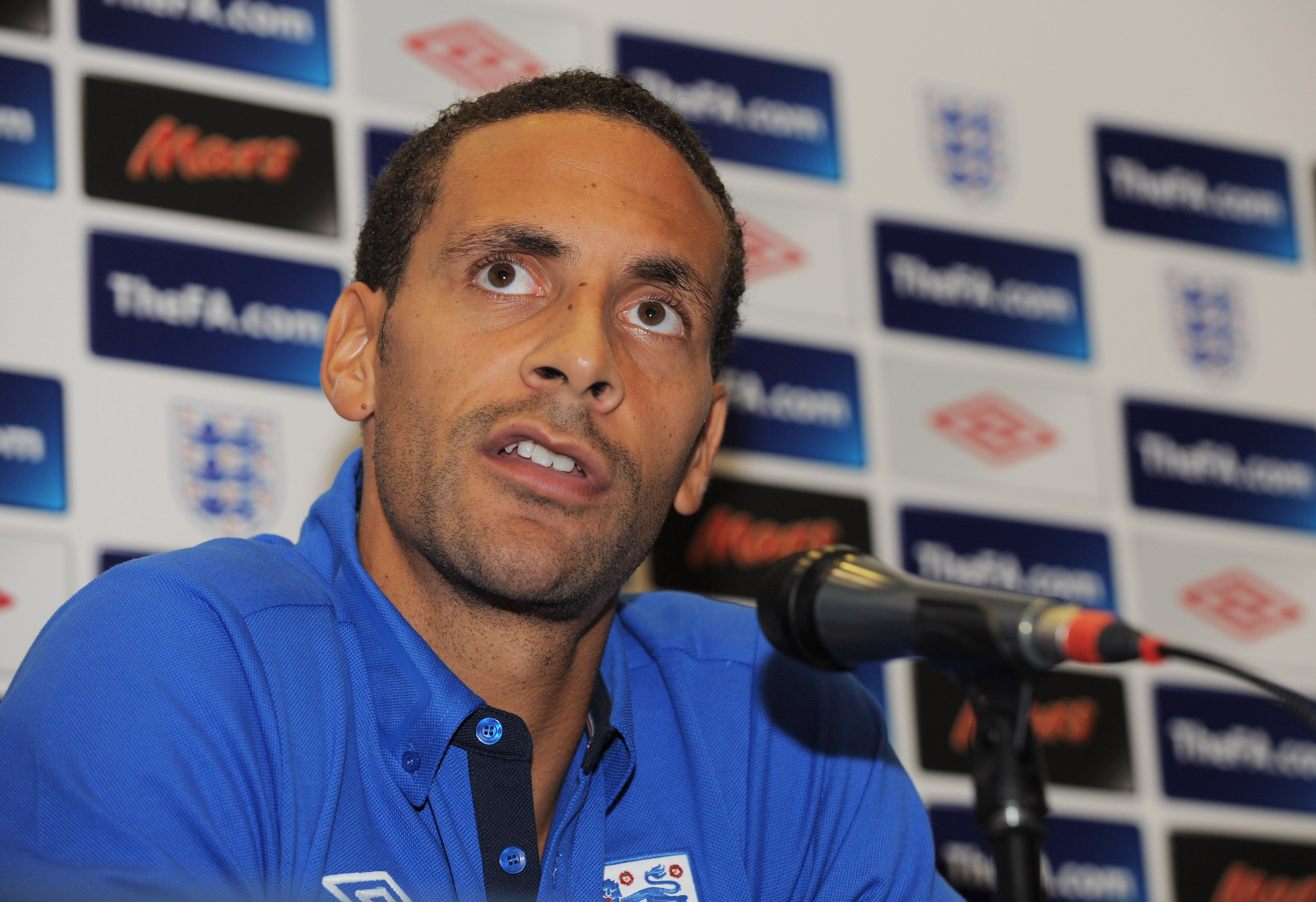 LONDON, ENGLAND - OCTOBER 11: Rio Ferdinand speaks to the press after the England training session at Wembley Stadium on October 11, 2010 in London, England.  (Photo by Michael Regan/Getty Images)