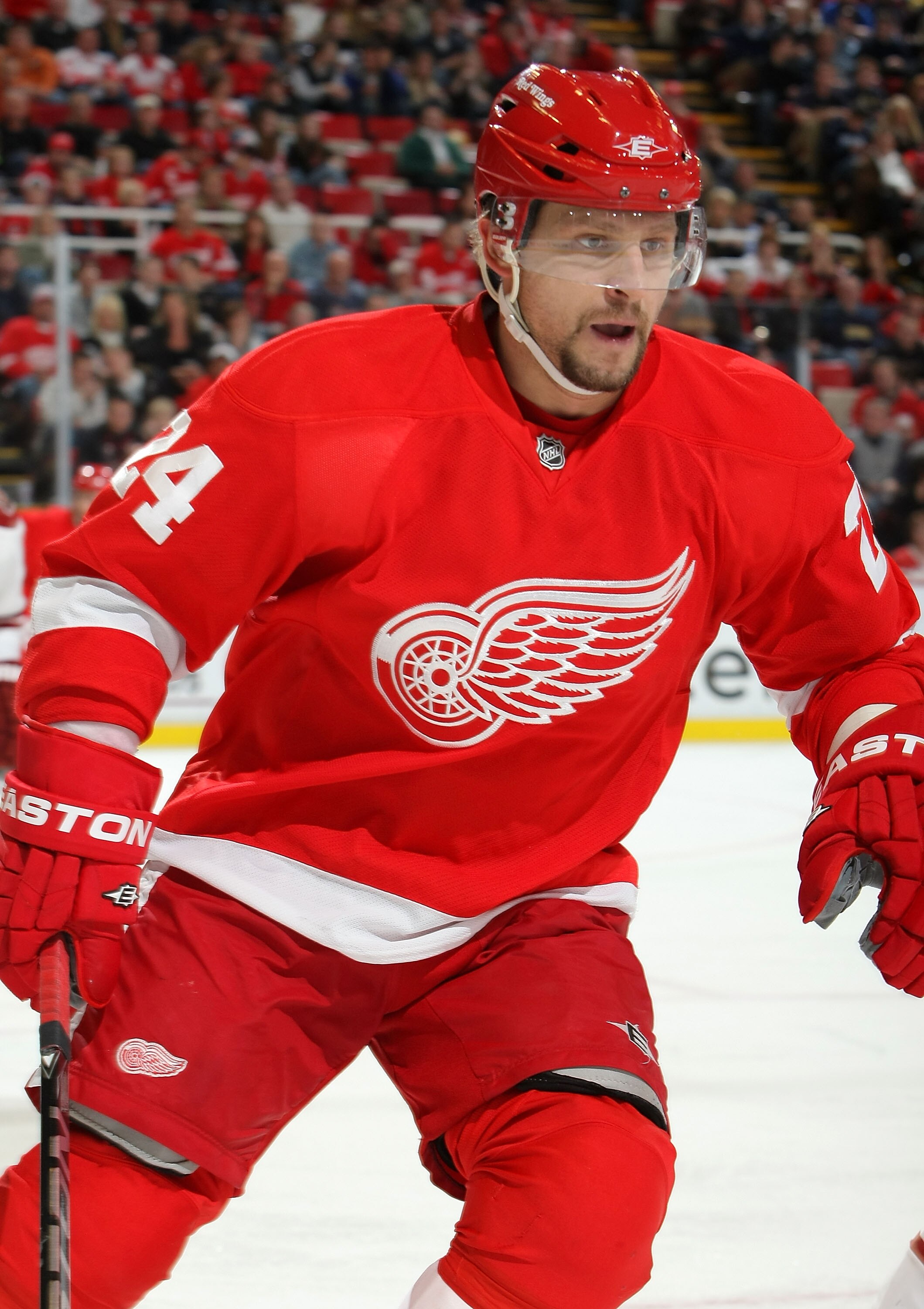 DETROIT - OCTOBER 28:  Ruslan Salei #24 of the Detroit Red Wings skates against the Phoenix Coyotes during their NHL game at Joe Louis Arena on October 28, 2010 in Detroit, Michigan.(Photo By Dave Sandford/Getty Images)