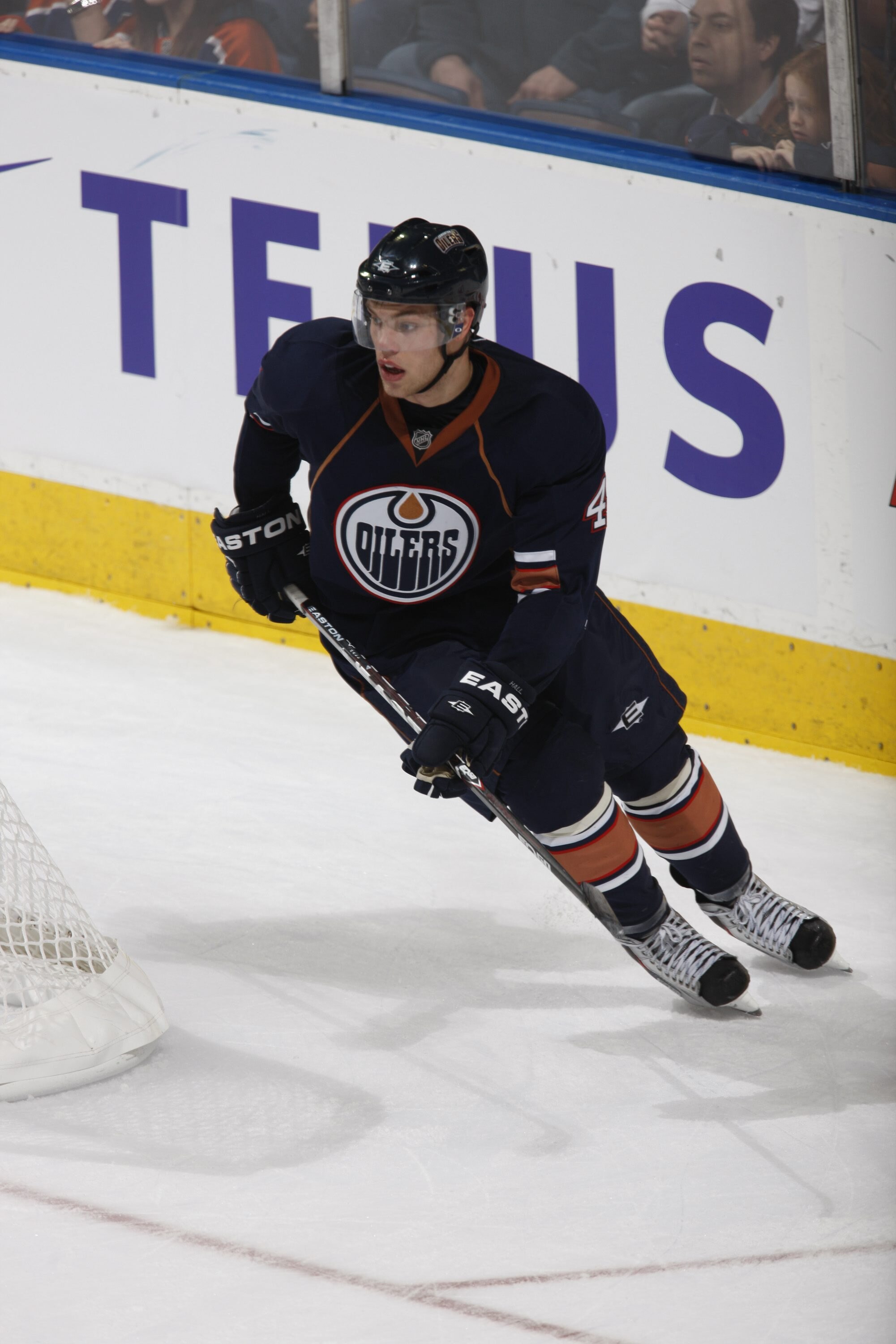 EDMONTON, CANADA - OCTOBER 21: Taylor Hall #4 of the Edmonton Oilers skates against the Minnesota Wild on October 21, 2010 at Rexall Place in Edmonton, Alberta, Canada. (Photo by Dale MacMillan/Getty Images)
