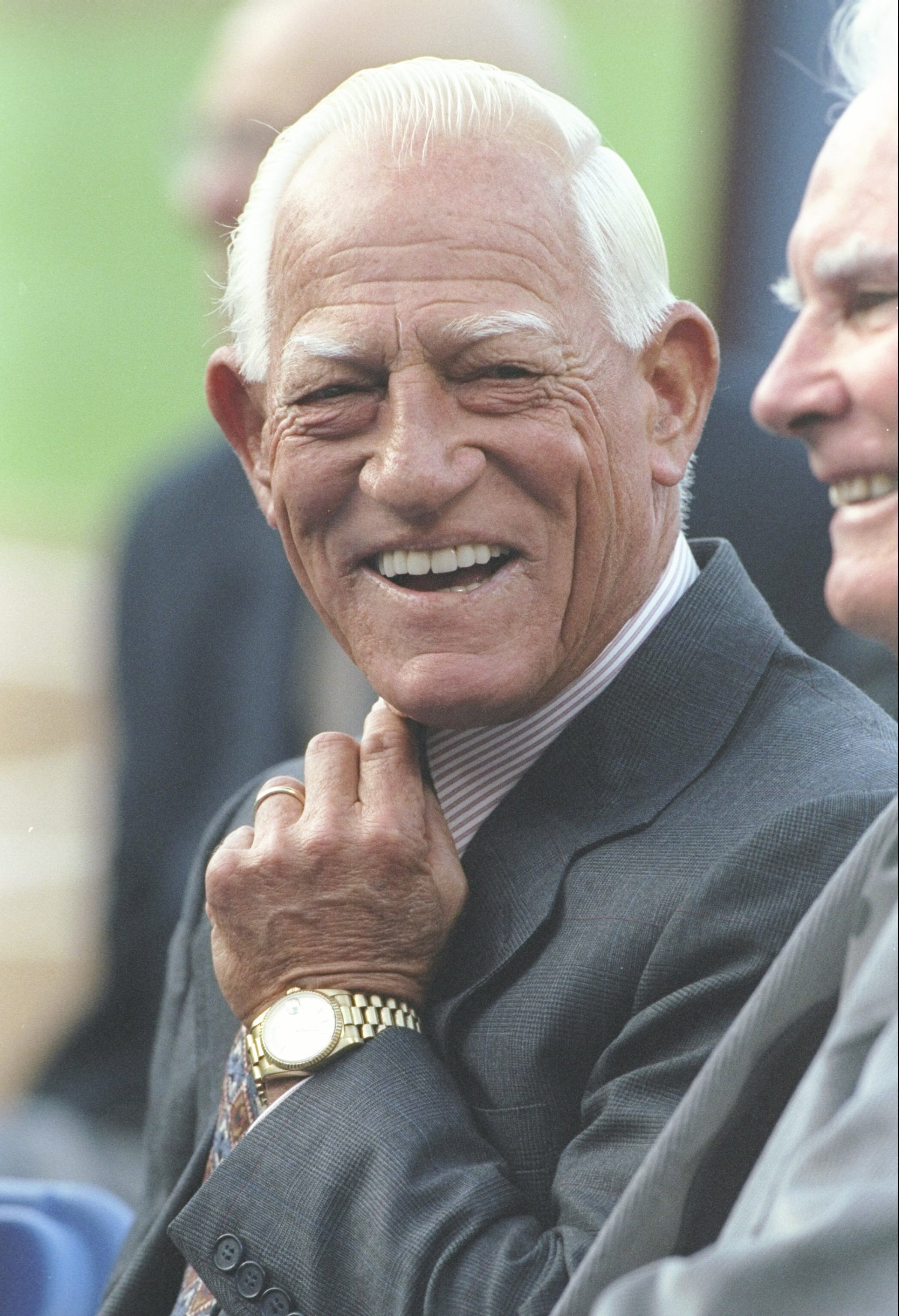 15 Aug 1997: Sparky Anderson attends ceremony to retire the uniform of Tommy Lasorda of the Los Angeles Dodgers at Dodger Stadium in Los Angeles, California.