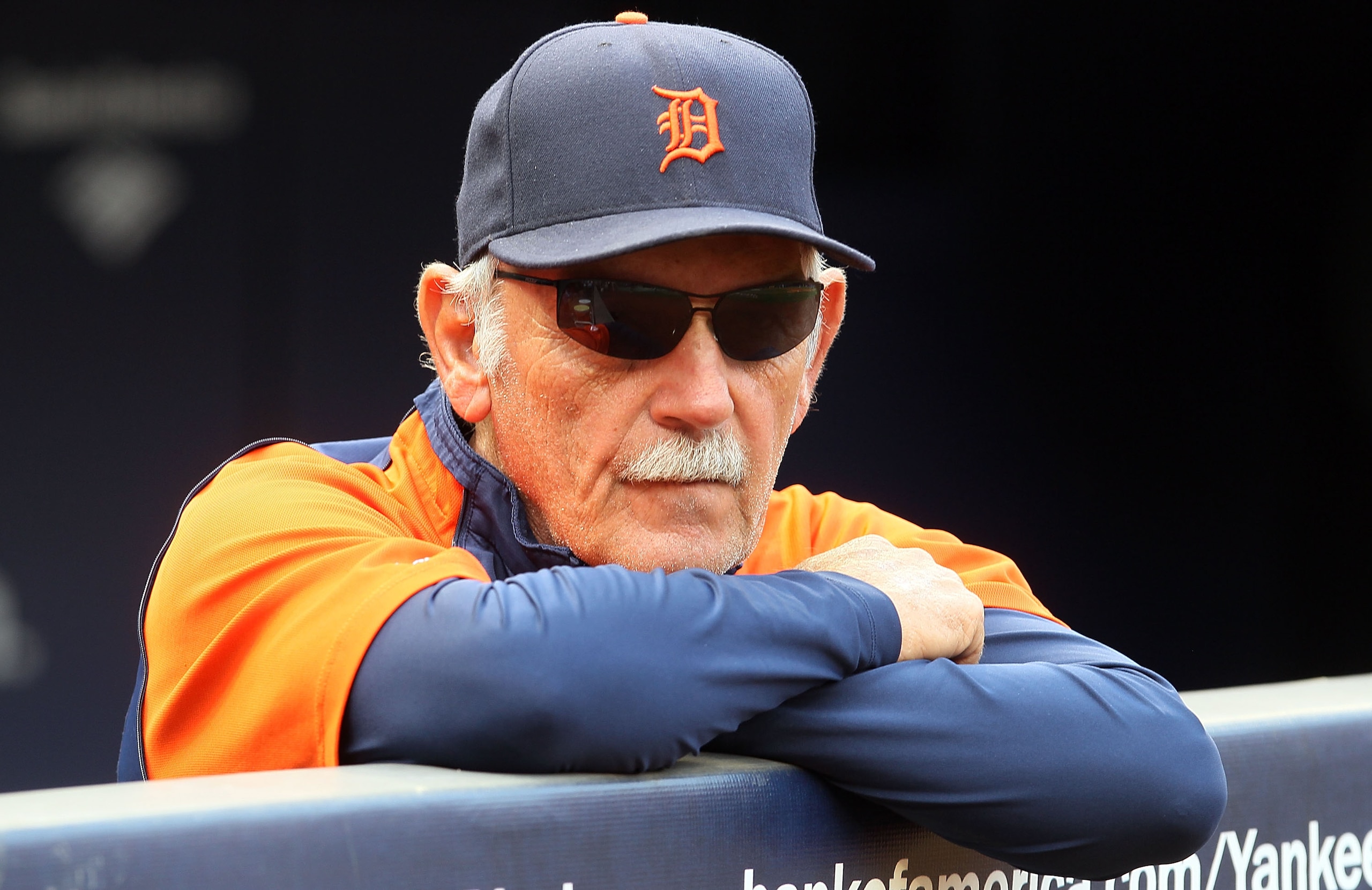 NEW YORK - AUGUST 16:  Manager Jim Leyland of the Detroit Tigers looks on during batting practice before his team plays against the New York Yankees on August 16, 2010 at Yankee Stadium in the Bronx borough of New York City.  (Photo by Jim McIsaac/Getty I