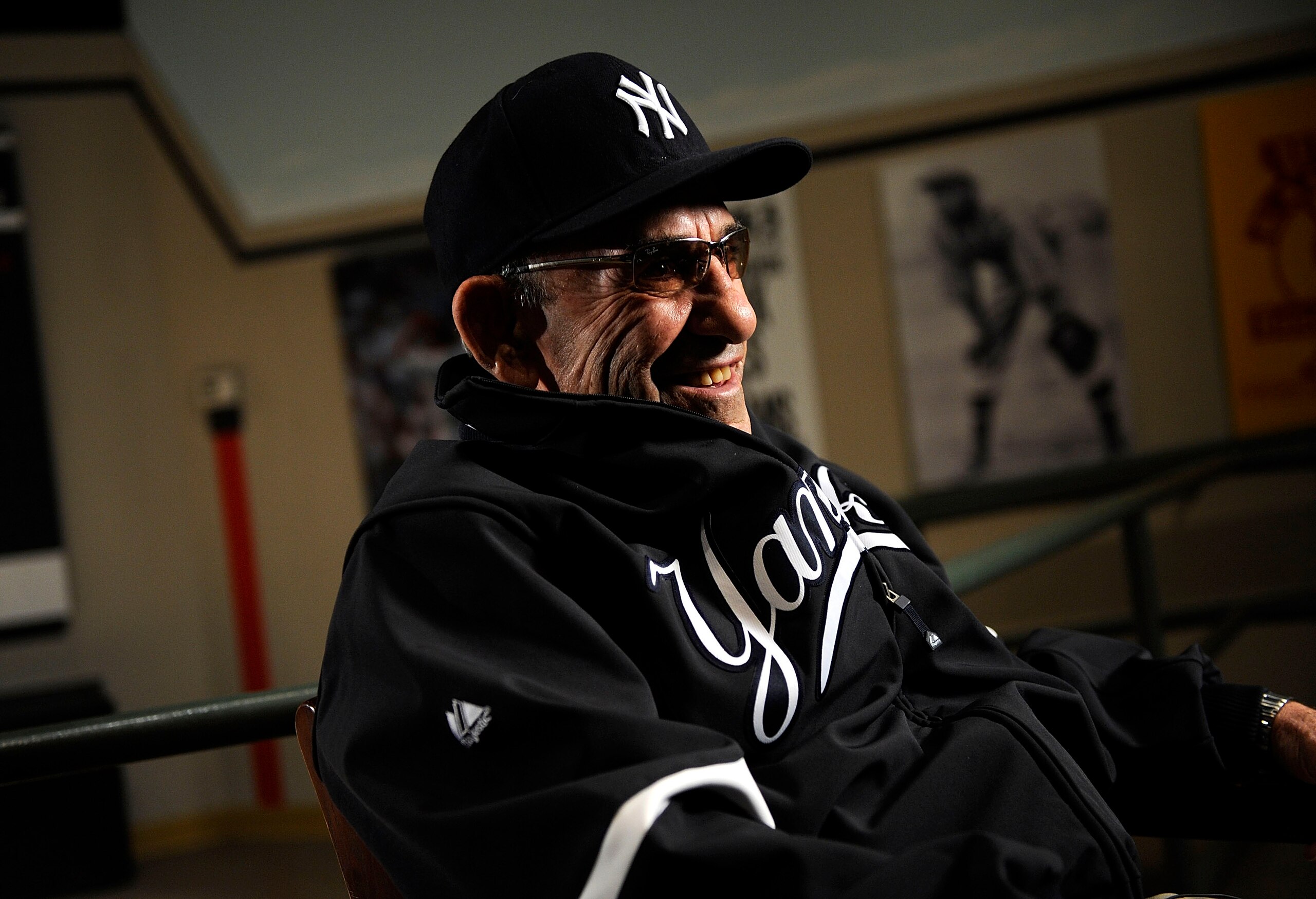 LITTLE FALLS, NY - NOVEMBER 23:  Baseball Hall of Famer Yogi Berra is interviewed at the Yogi Berra Museum and and Learning Center on November 23, 2009 in Little Falls, New Jersey.  (Photo by Jeff Zelevansky/Getty Images for NASCAR)