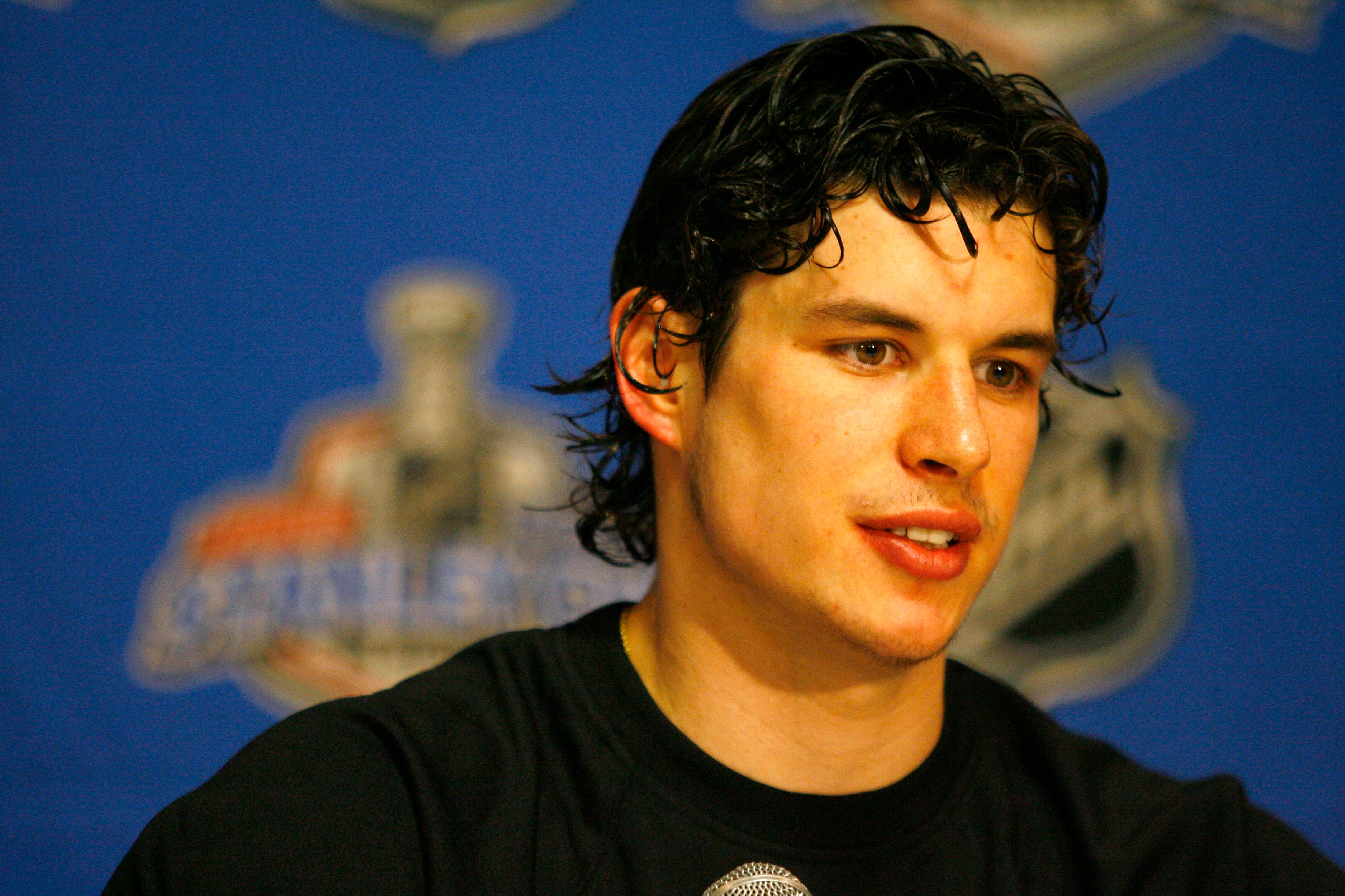OTTAWA, CANADA - APRIL 19:  Sidney Crosby #87 of the Pittsburgh Penguins answers questions from the media during the post game press conference after being defeated by the Ottawa Senators in Game 5 of the 2007 Eastern Conference Quarterfinals on April 19,