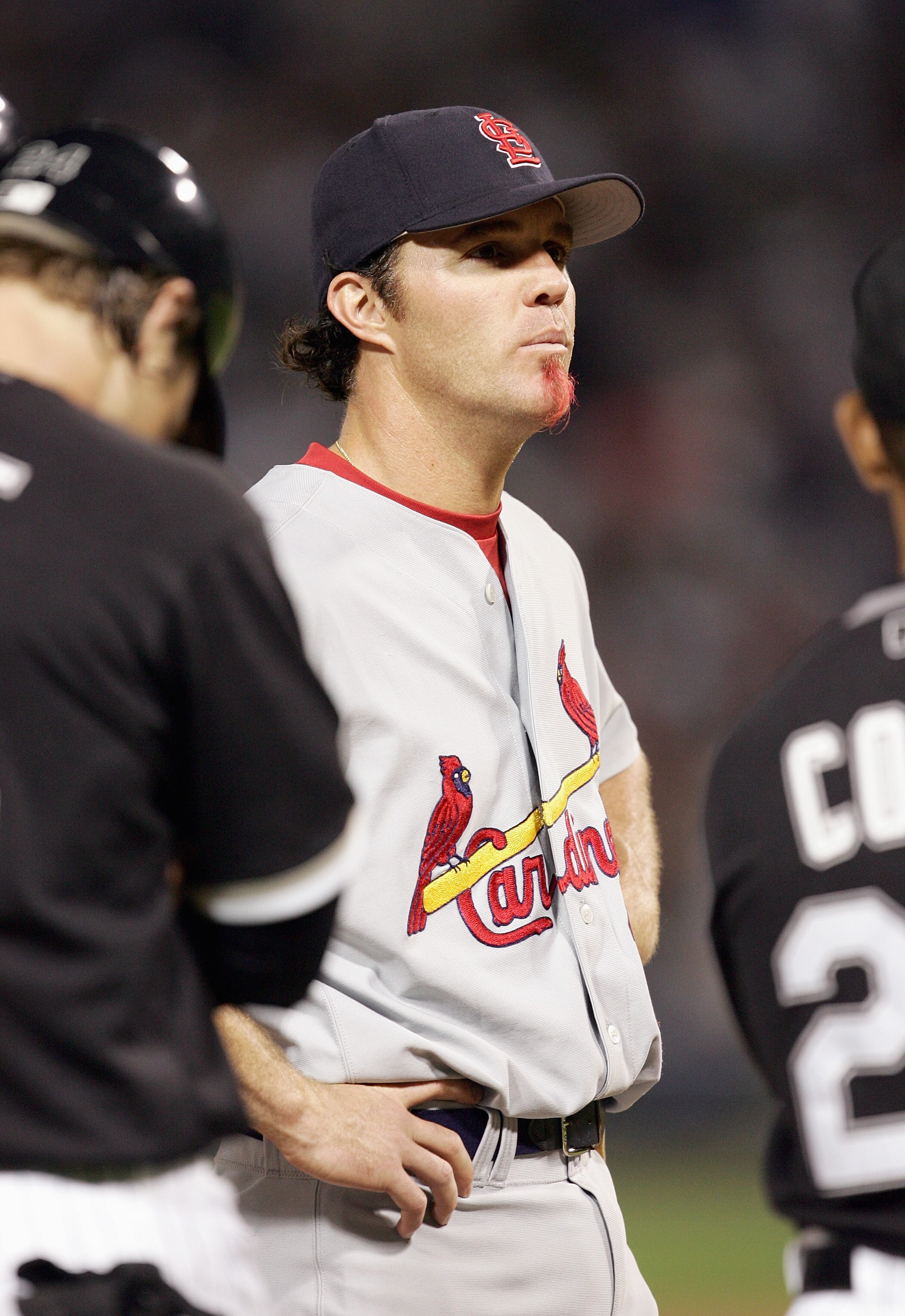 CHICAGO - JUNE 20:  Scott Spiezio# 26 of the St. Louis Cardinals looks on during the game against the Chicago White Sox on June 20, 2006 at U.S. Cellular Field in Chicago, Illinois. (Photo by Jonathan Daniel/Getty Images)