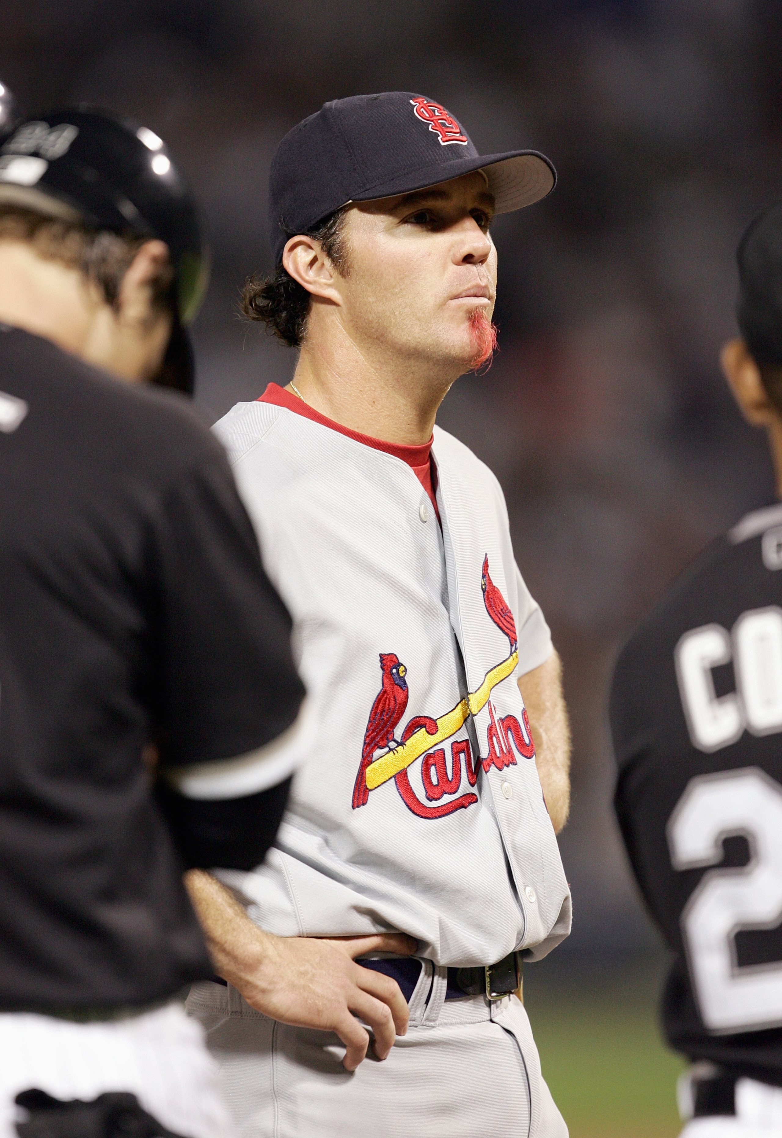 CHICAGO - JUNE 20:  Scott Spiezio# 26 of the St. Louis Cardinals looks on during the game against the Chicago White Sox on June 20, 2006 at U.S. Cellular Field in Chicago, Illinois. (Photo by Jonathan Daniel/Getty Images)