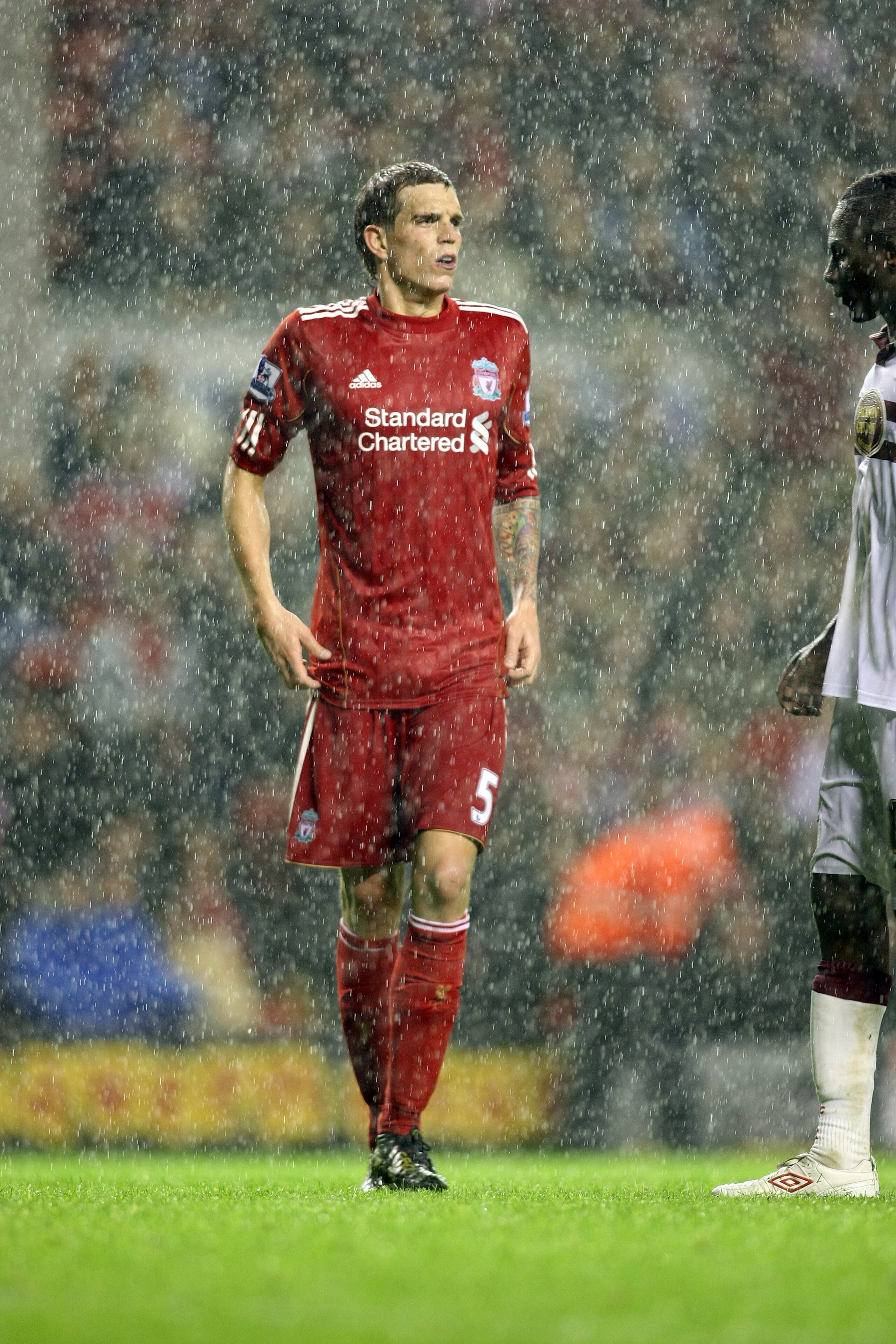 LIVERPOOL, ENGLAND - SEPTEMBER 22:  Daniel Agger of Liverpool in action during the Carling Cup Third Round match between Liverpool and Northampton Town at Anfield on September 22, 2010 in Liverpool, England. (Photo by Pete Norton/Getty Images)