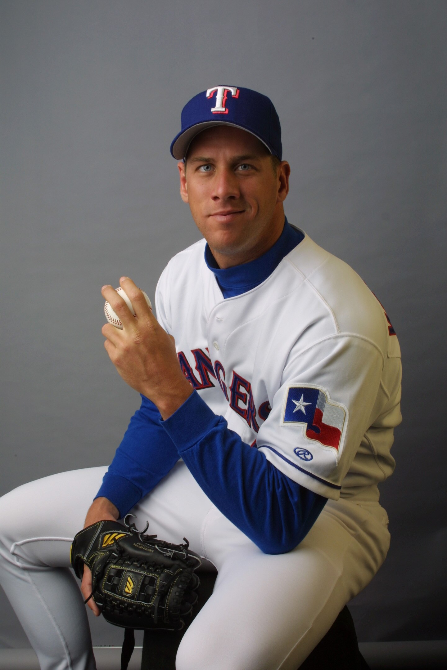 27 Feb 2002: John Rocker of the Texas Rangers poses during media day at Charlotte County Stadium in Port Charlotte, Florida. DIGITAL IMAGE  Mandatory Credit: Rick Stewart/Getty Images