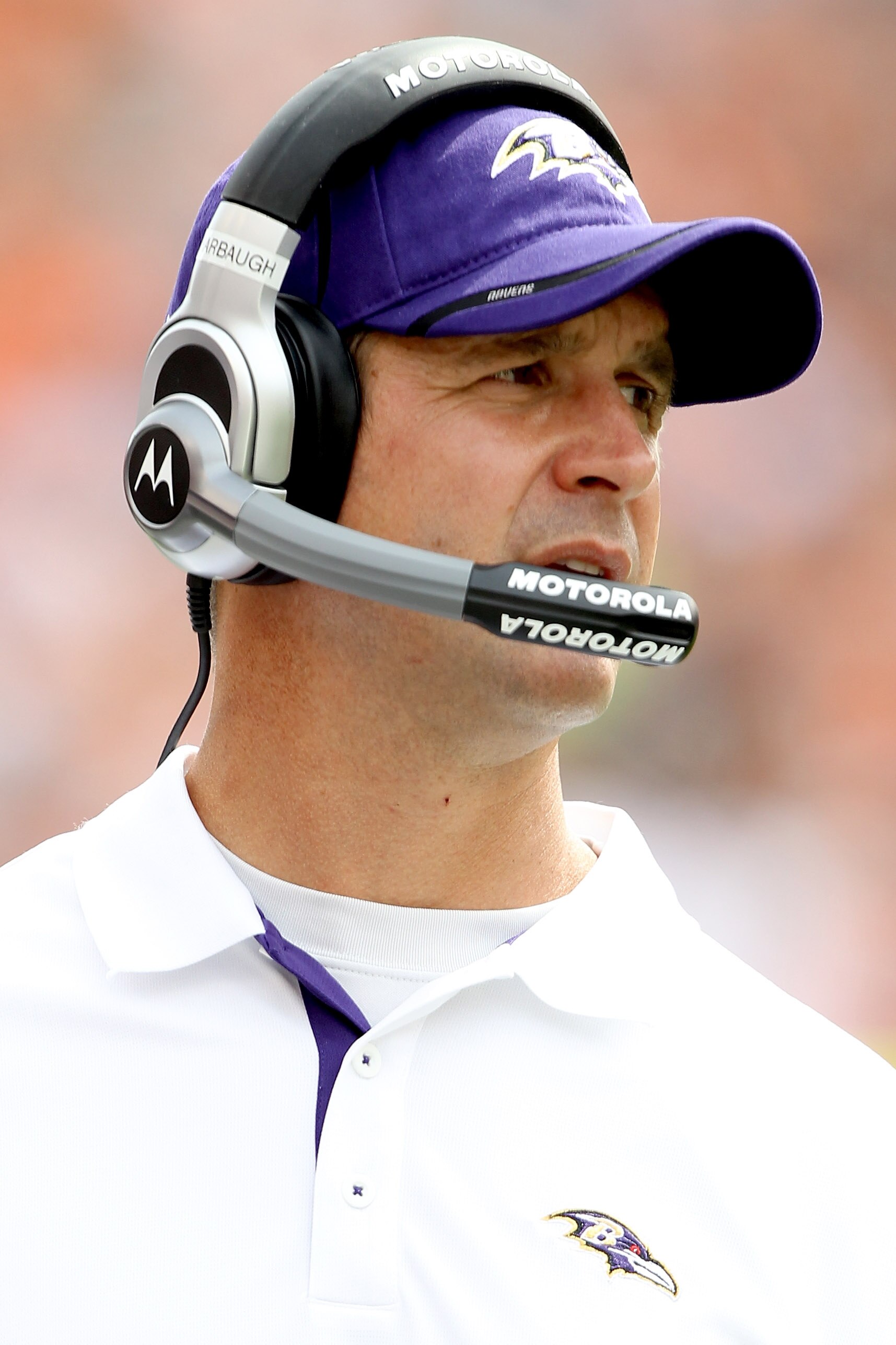 CINCINNATI - SEPTEMBER 19:  Head coach John Harbaugh of the Baltimore Ravens looks on from the sidelines while playing the Cincinnati Bengals at Paul Brown Stadium on September 19, 2010 in Cincinnati, Ohio.  (Photo by Matthew Stockman/Getty Images)