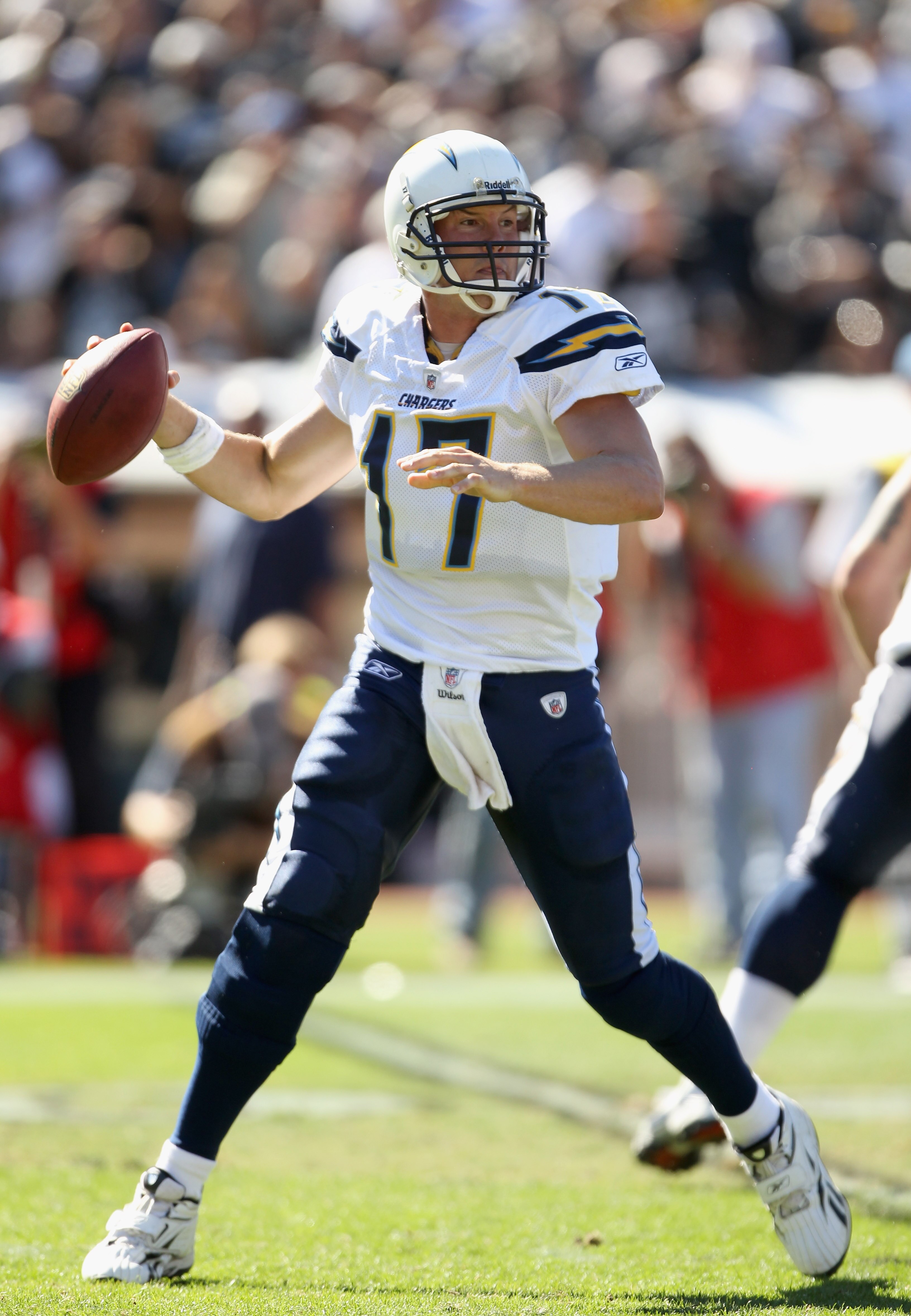 OAKLAND, CA - OCTOBER 10:  Philip Rivers #17 of the San Diego Chargers in action against the Oakland Raiders at Oakland-Alameda County Coliseum on October 10, 2010 in Oakland, California.  (Photo by Ezra Shaw/Getty Images)