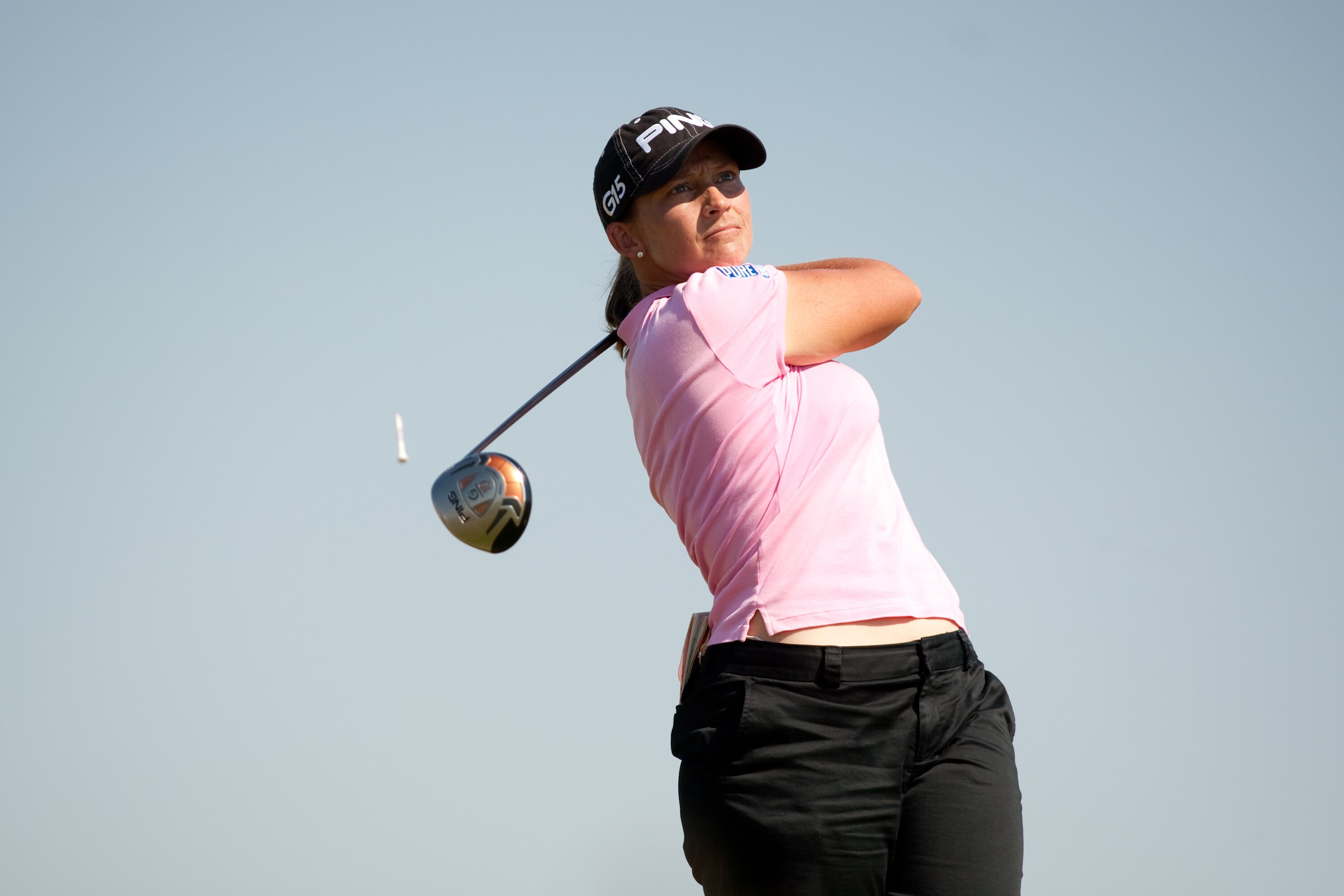 PRATTVILLE, AL - OCTOBER 8:  Angela Stanford follows through on a tee shot during the second round of the Navistar LPGA Classic at the Senator Course at the Robert Trent Jones Golf Trail  on October 8, 2010 in Prattville, Alabama. (Photo by Darren Carroll