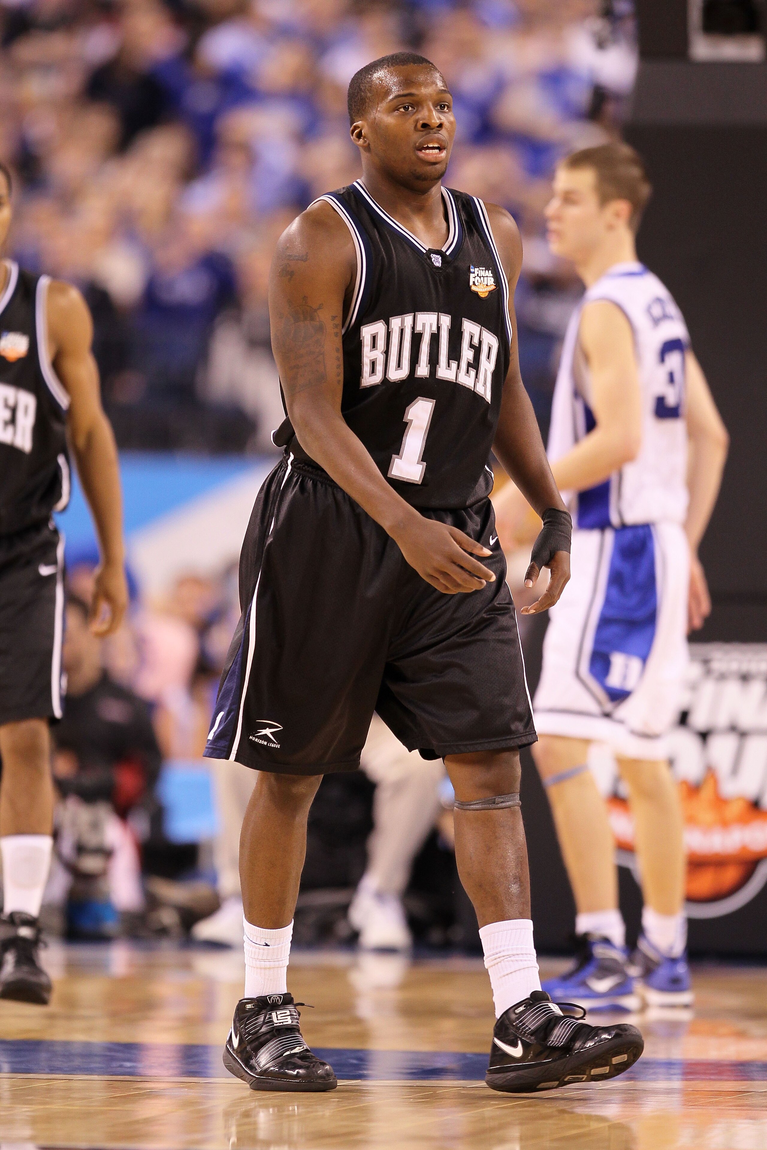 INDIANAPOLIS - APRIL 05:  Shelvin Mack #1 of the Butler Bulldogs walks on court against the Duke Blue Devils during the 2010 NCAA Division I Men's Basketball National Championship game at Lucas Oil Stadium on April 5, 2010 in Indianapolis, Indiana.  (Phot