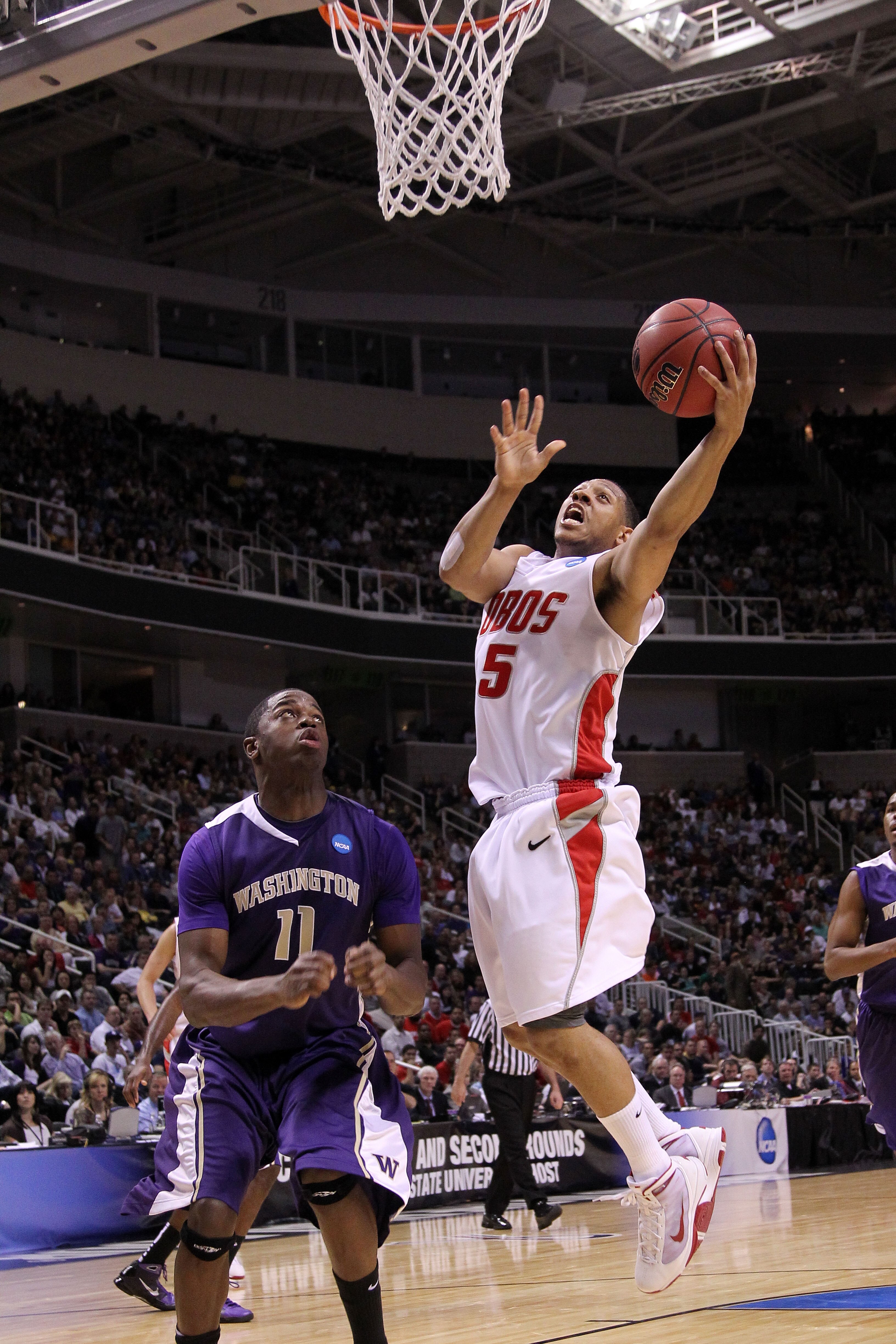 SAN JOSE, CA - MARCH 20:  Guard Dairese Gary #5 of the New Mexico Lobos goes up for a shot against the Washington Huskies in the second round of the 2010 NCAA men's basketball tournament at HP Pavilion on March 20, 2010 in San Jose, California.  (Photo by