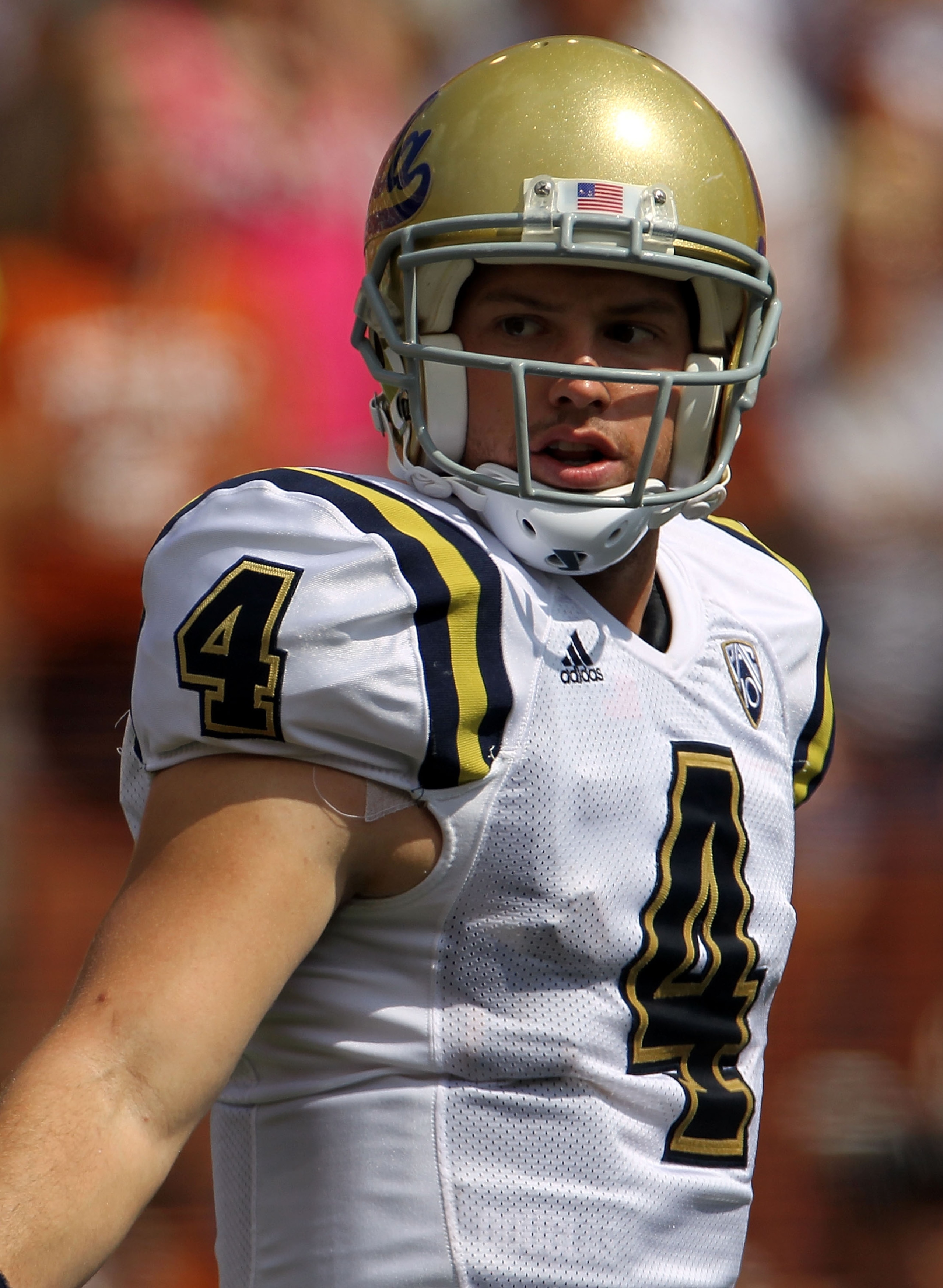 AUSTIN, TX - SEPTEMBER 25:  Quarterback Kevin Prince #4 of the UCLA Bruins at Darrell K Royal-Texas Memorial Stadium on September 25, 2010 in Austin, Texas.  (Photo by Ronald Martinez/Getty Images)