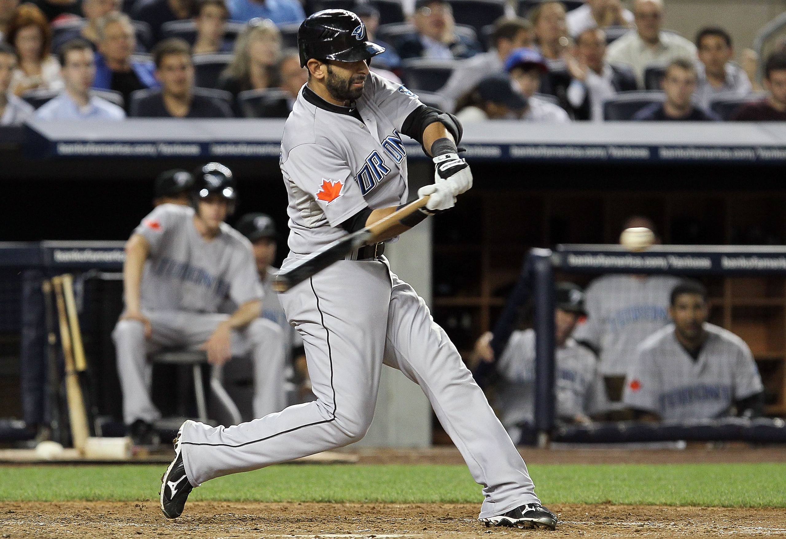 NEW YORK - AUGUST 02: Jose Bautista #19 of the Toronto Blue Jays connects on a fifth inning two run double against the New York Yankees on August 2, 2010 at Yankee Stadium in the Bronx borough of New York City. (Photo by Jim McIsaac/Getty Images) NEW YORK - AUGUST 02: Jose Bautista #19 of the Toronto Blue Jays connects on a fifth inning two run double against the New York Yankees on August 2, 2010 at Yankee Stadium in the Bronx borough of New York City. (Photo by Jim McIsaac/Getty Images)