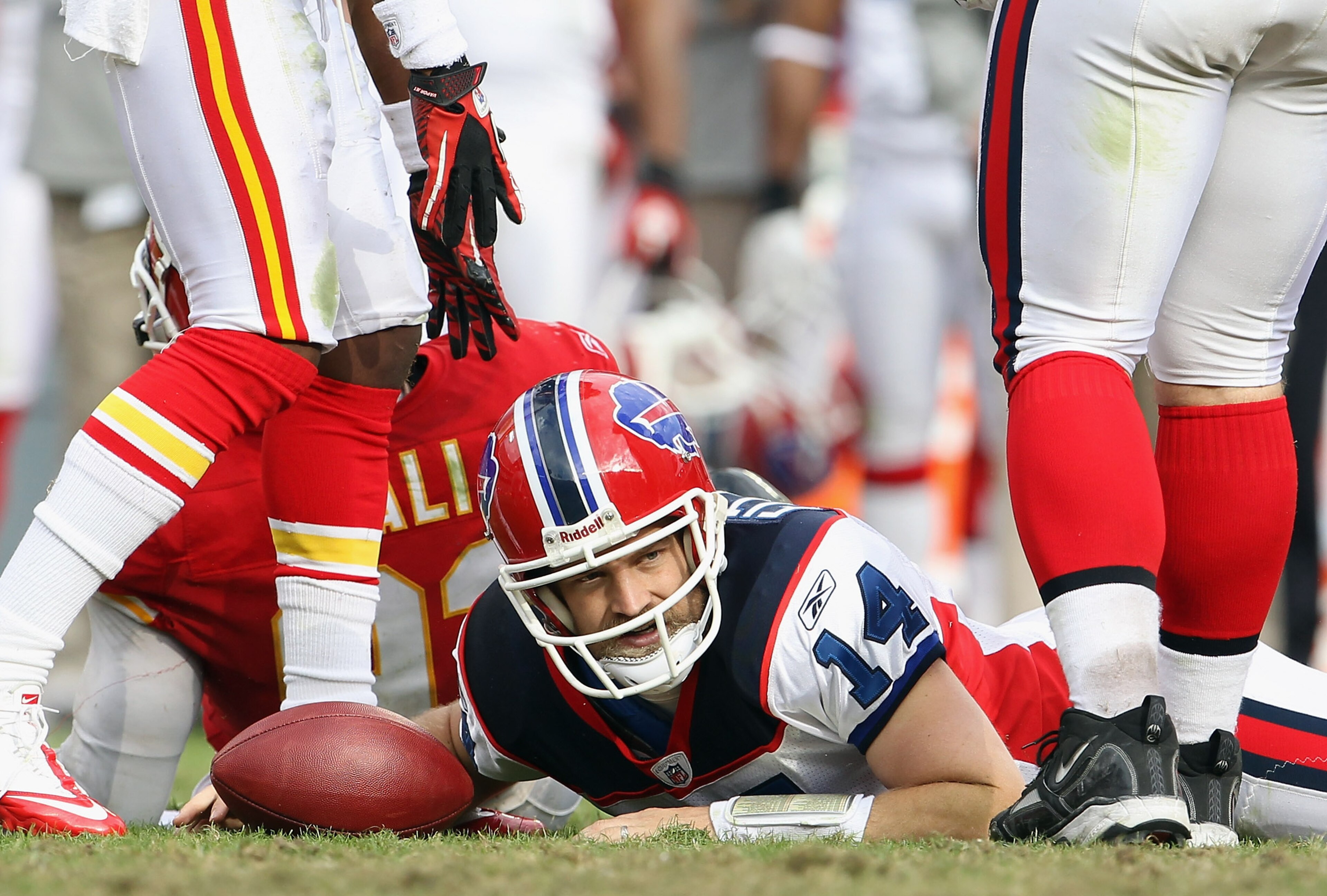 KANSAS CITY, MO - OCTOBER 31: Quarterback Ryan Fitzpatrick #14 of the Buffalo Bills tries for a first down during the game against the Kansas City Chiefs on October 31, 2010 at Arrowhead Stadium in Kansas City, Missouri. (Photo by Jamie Squire/Getty Im KANSAS CITY, MO - OCTOBER 31: Quarterback Ryan Fitzpatrick #14 of the Buffalo Bills tries for a first down during the game against the Kansas City Chiefs on October 31, 2010 at Arrowhead Stadium in Kansas City, Missouri. (Photo by Jamie Squire/Getty Im